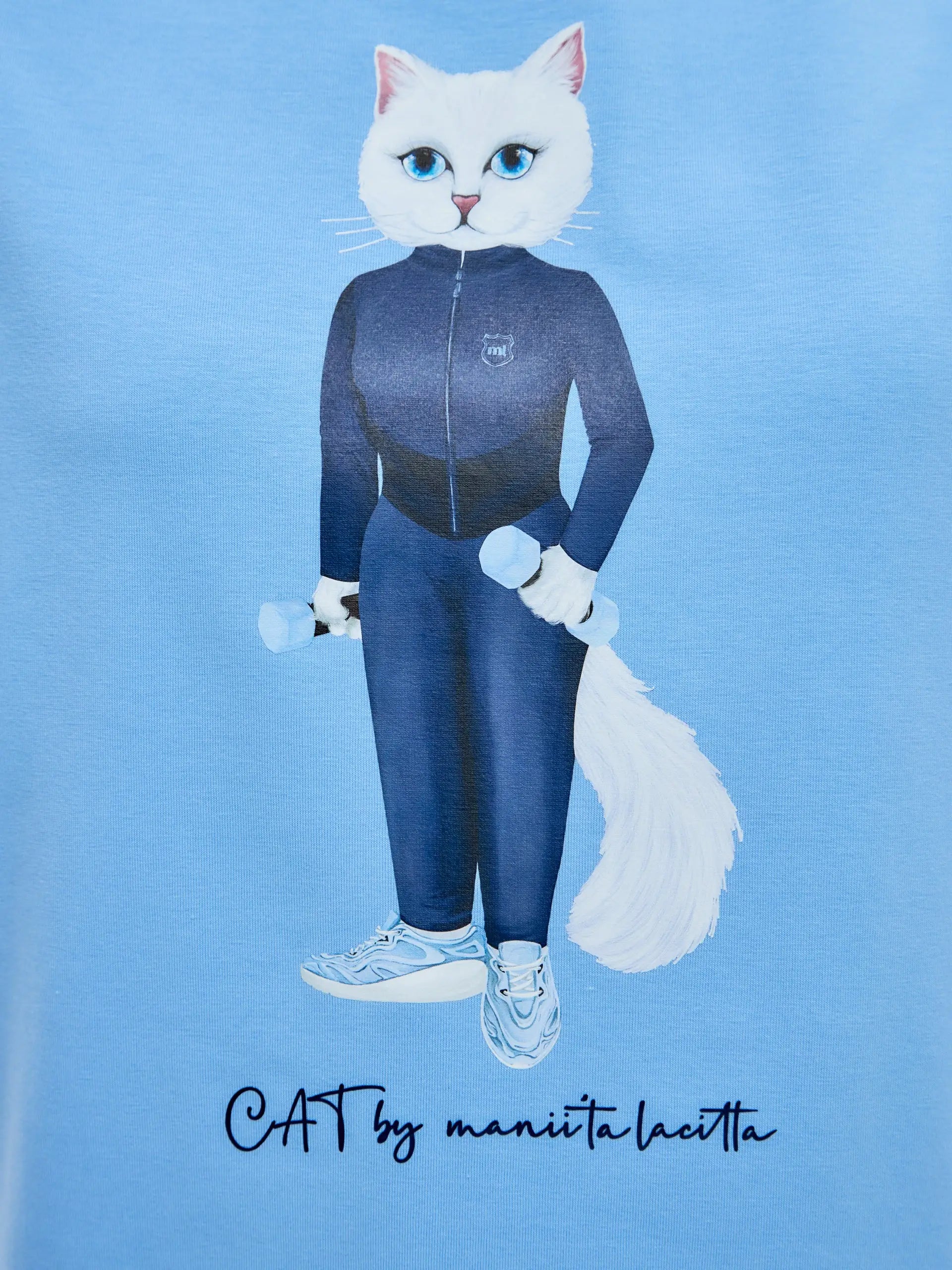 Blue t-shirt sport white cat - Funny Cat T-shirt | For Cat Lovers | CAT by maniita lacitta