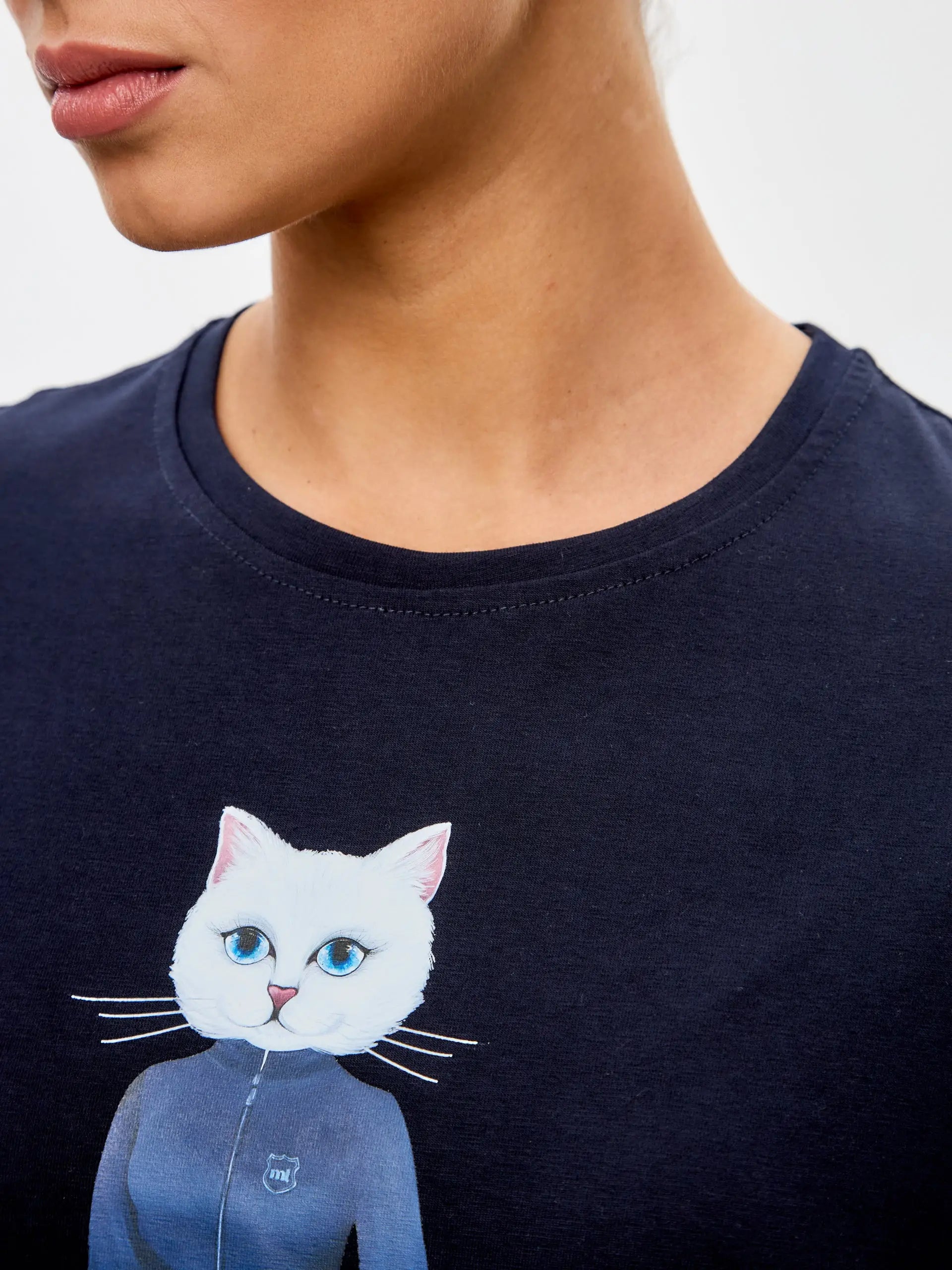 Blue t-shirt sport white cat - Funny Cat T-shirt | For Cat Lovers | CAT by maniita lacitta