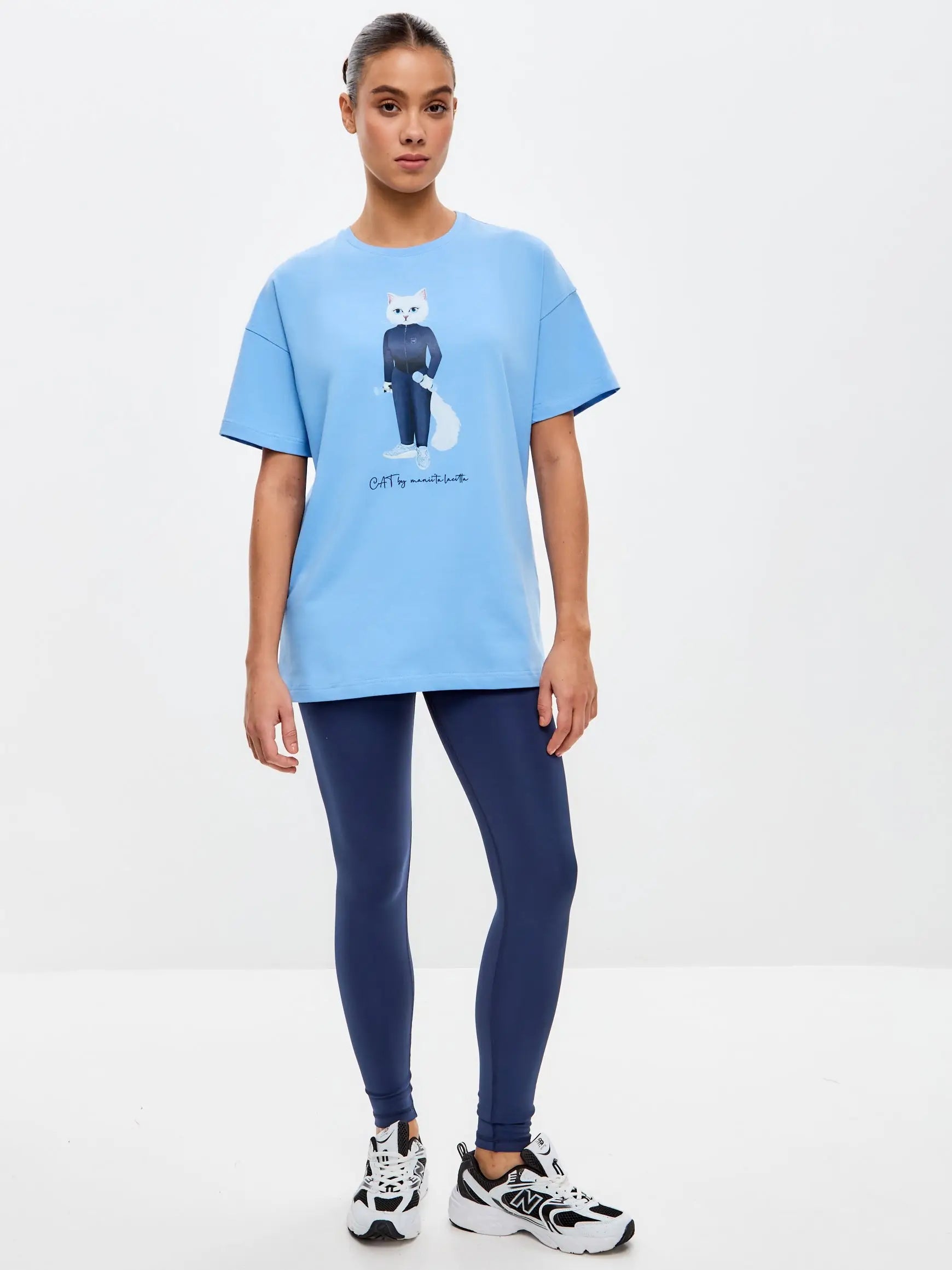 Blue t-shirt sport white cat - Funny Cat T-shirt | For Cat Lovers | CAT by maniita lacitta