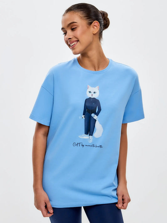 Blue t-shirt sport white cat - Funny Cat T-shirt | For Cat Lovers | CAT by maniita lacitta