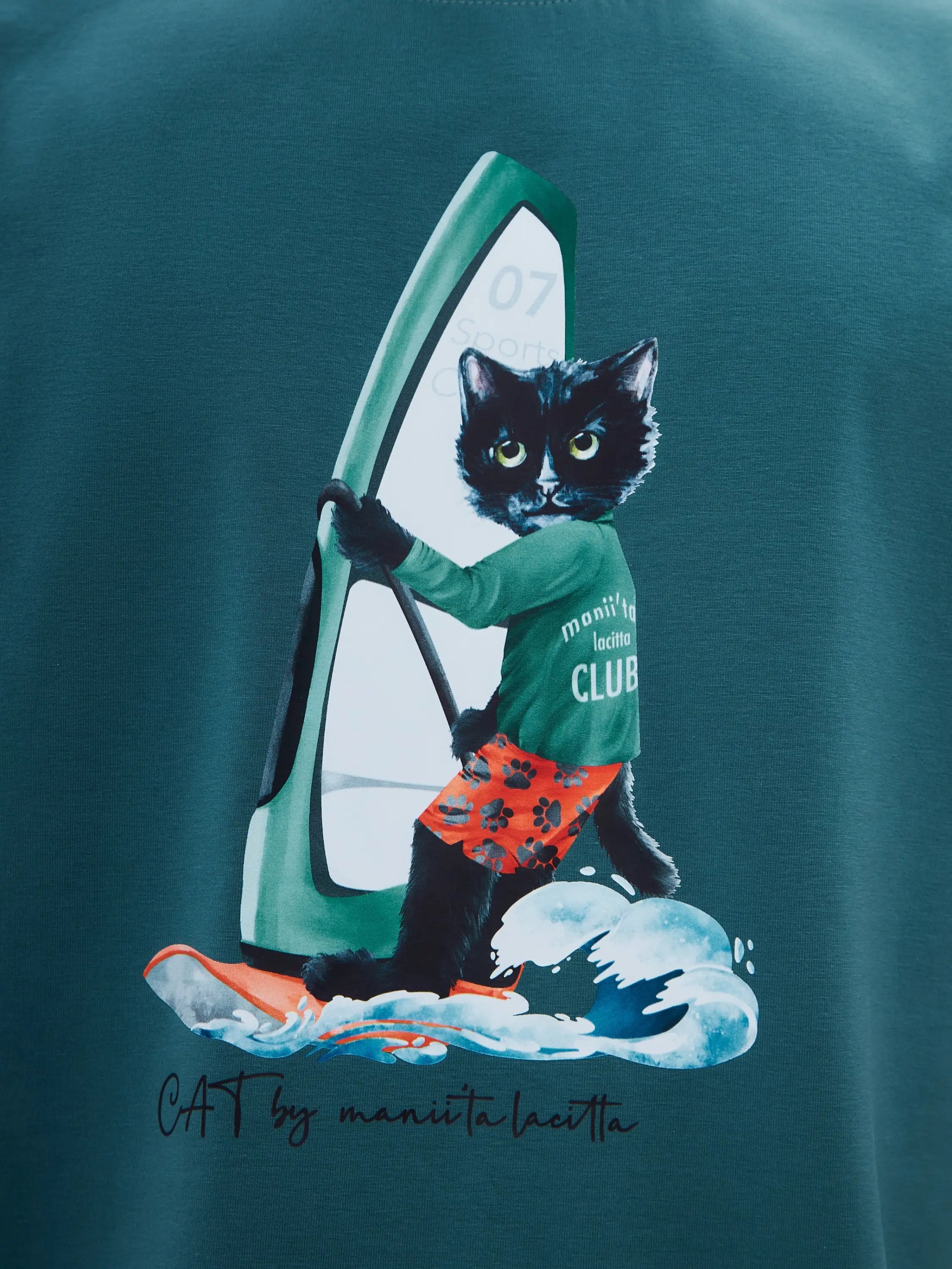 Blue T-shirt SURFER CAT - Funny Cat T-shirt | For Cat Lovers | CAT by maniita lacitta