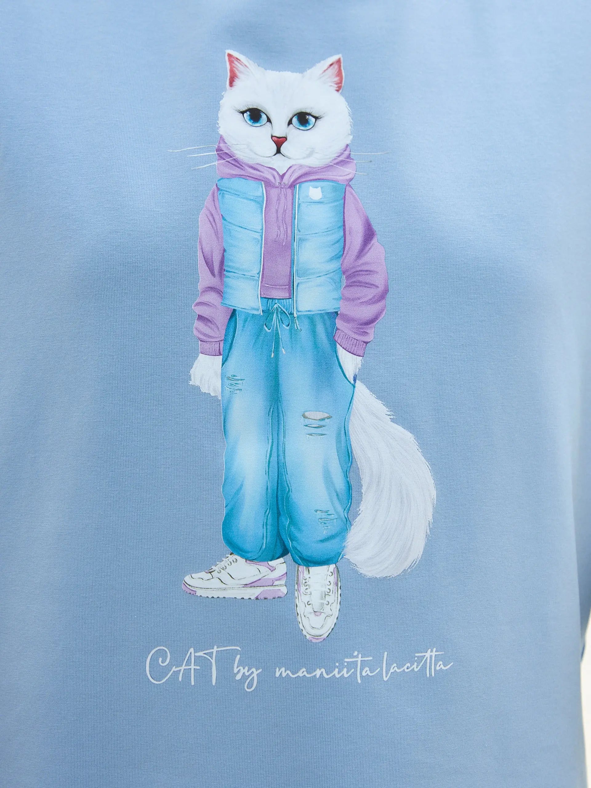 Blue t-shirt walking cat - Funny Cat T-shirt | For Cat Lovers | CAT by maniita lacitta