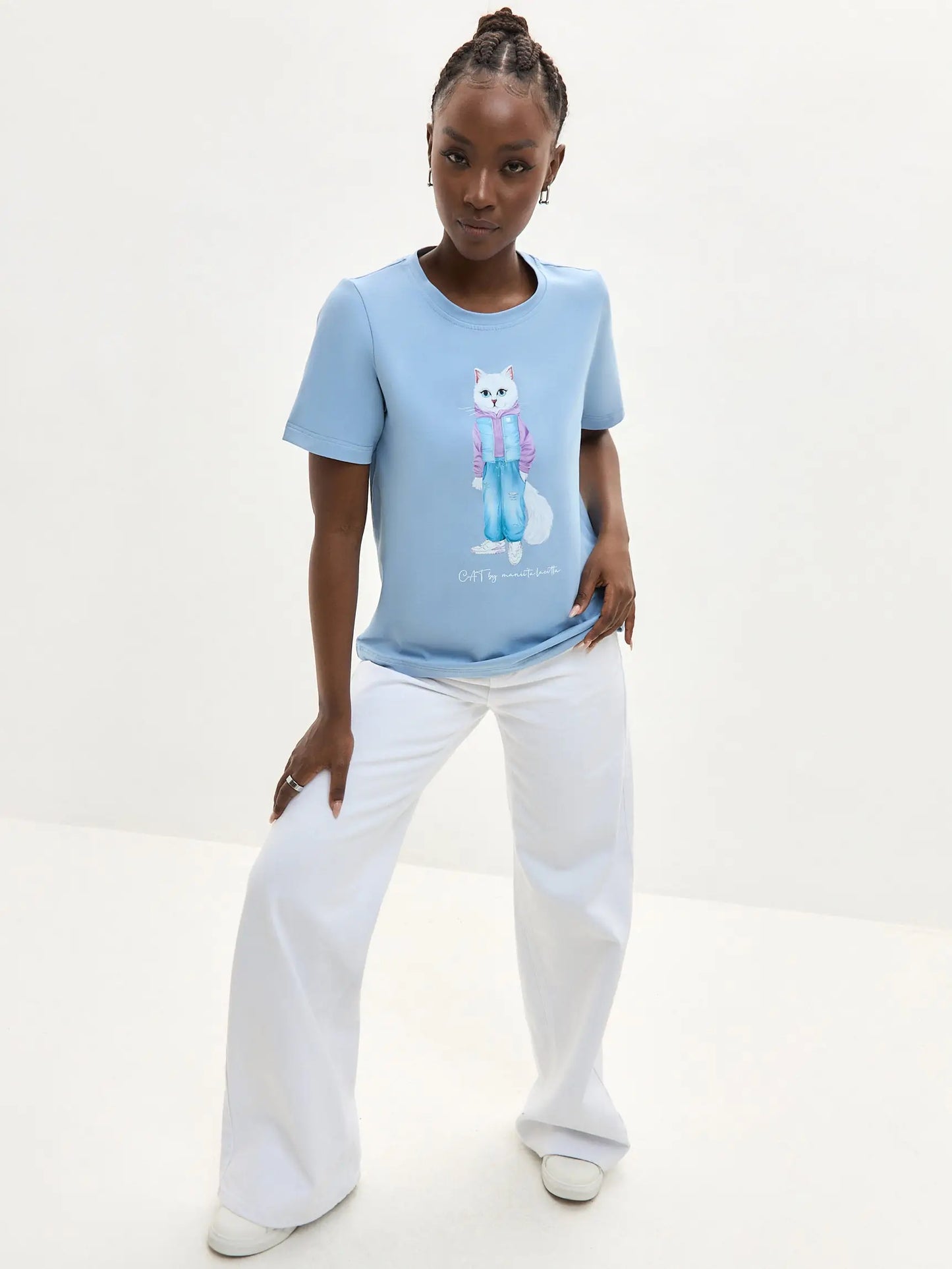 Blue t-shirt walking cat - Funny Cat T-shirt | For Cat Lovers | CAT by maniita lacitta