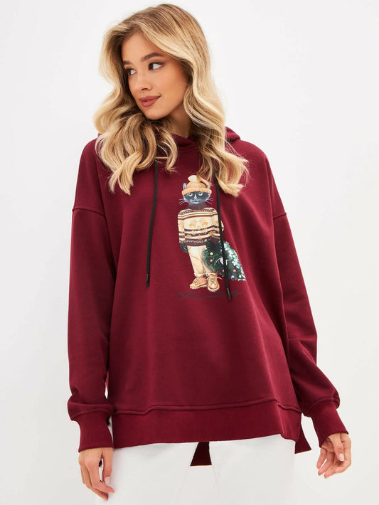 Burgundy oversized hoodie christmas cat - Funny Cat Hoodie & sweatshirt | For Cat Lovers | CAT by maniita
