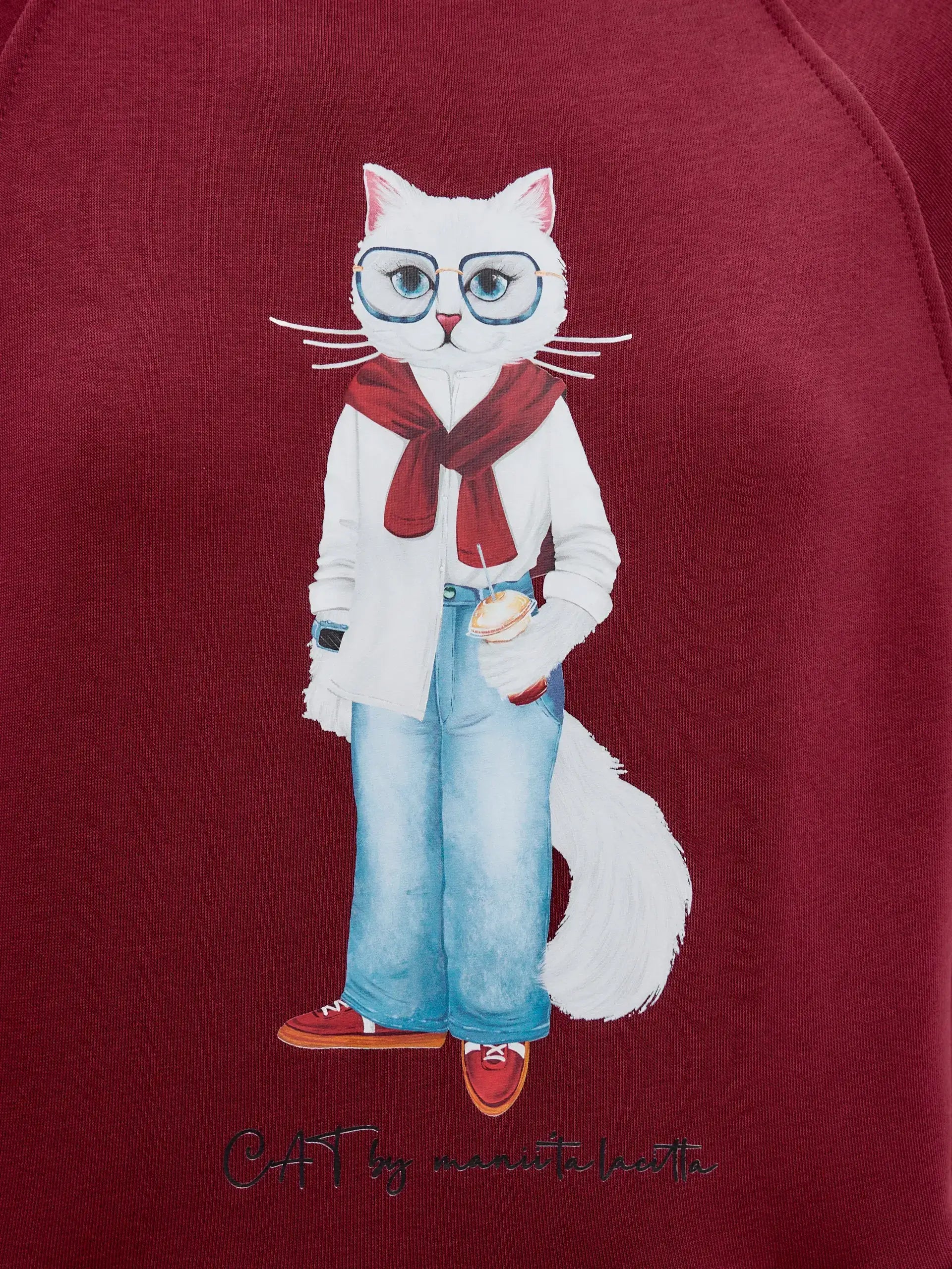 Burgundy sweatshirt coffee cat - Funny Cat Hoodie & sweatshirt | For Cat Lovers | CAT by maniita