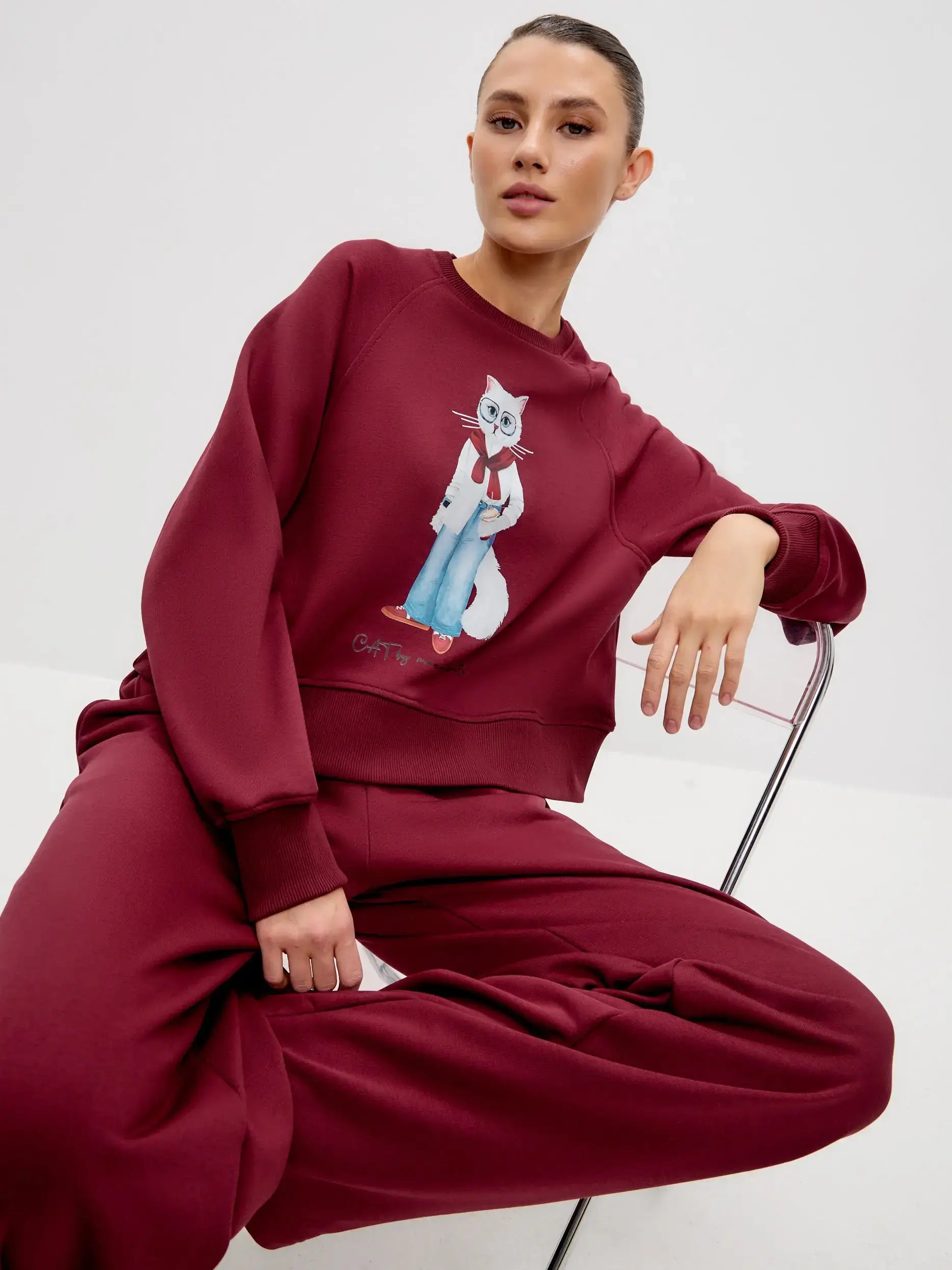 Burgundy sweatshirt coffee cat - Funny Cat Hoodie & sweatshirt | For Cat Lovers | CAT by maniita