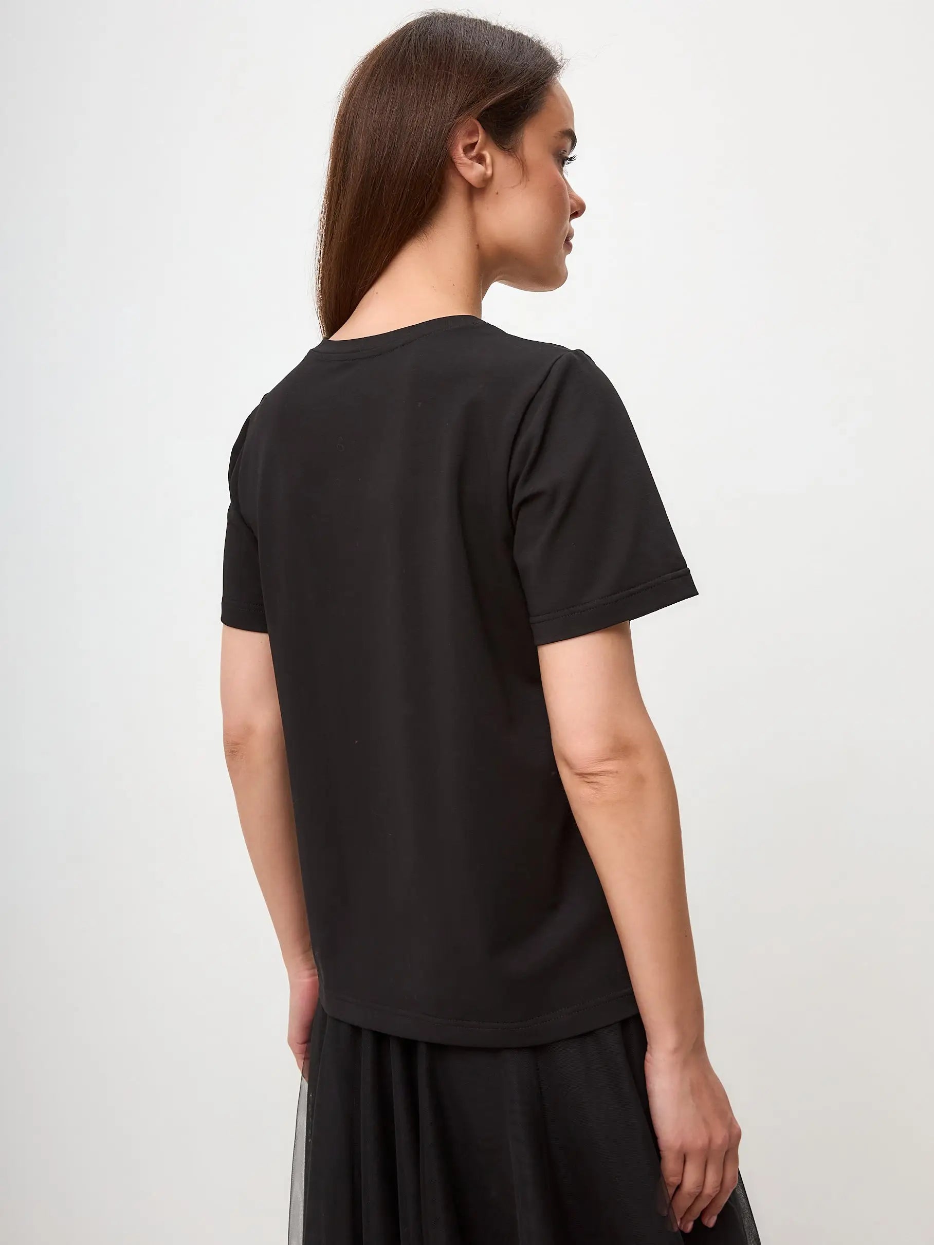 Elegance set: women’s black t-shirt with a white cat and black tulle maxi skirt - Funny Cat | For Cat Lovers | CAT