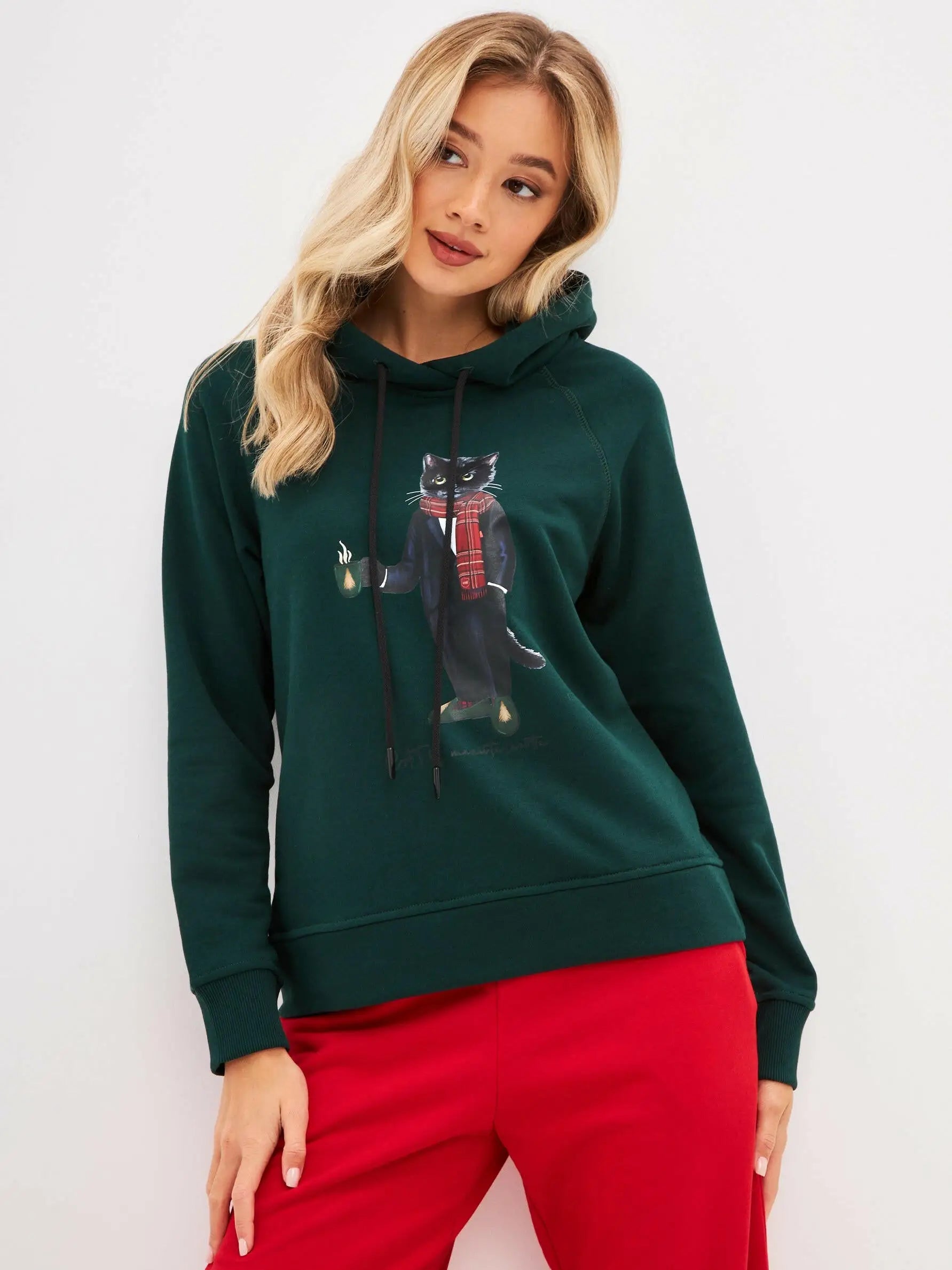 Green hoodie new year cat - Funny Cat Hoodie & sweatshirt | For Cat Lovers | CAT by maniita