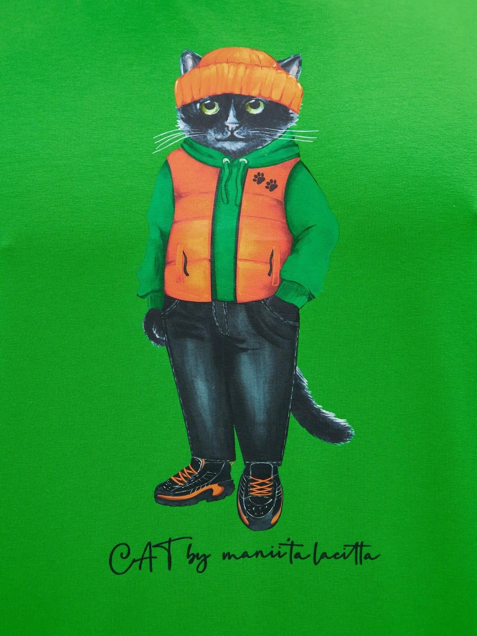 Green printed t-shirt hoodie cat - Funny Cat T-shirt | For Cat Lovers | CAT by maniita lacitta
