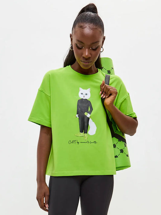 Green short oversized t-shirt sport cat - Funny Cat T-shirt | For Cat Lovers | CAT by maniita lacitta