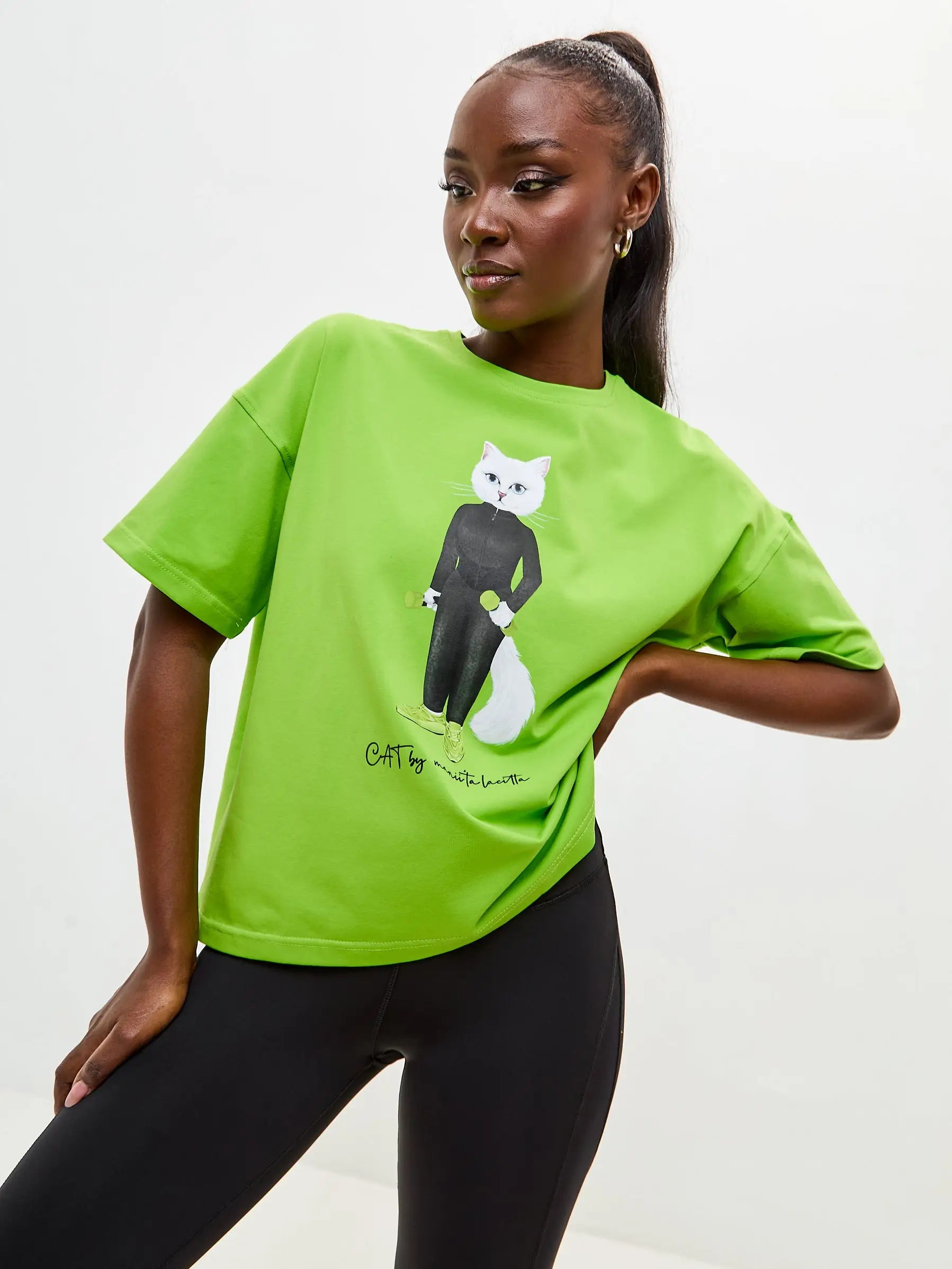 Green short oversized t-shirt sport cat - Funny Cat T-shirt | For Cat Lovers | CAT by maniita lacitta