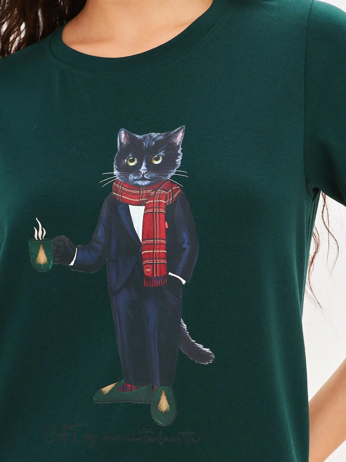 Green t-shirt new year cat - Funny Cat T-shirt | For Cat Lovers | CAT by maniita lacitta