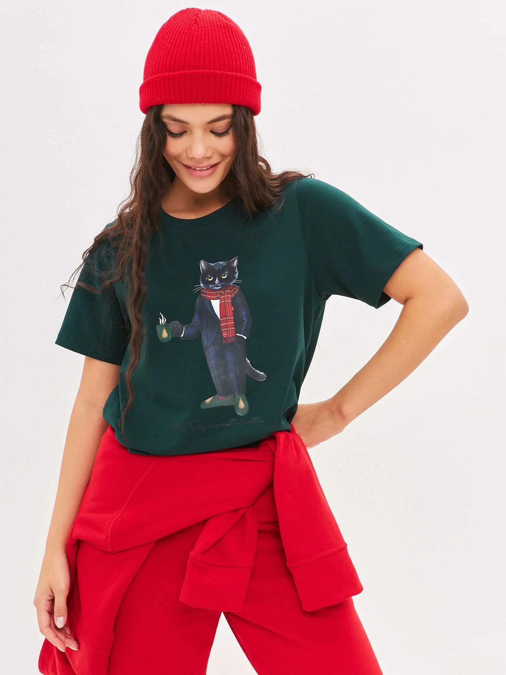 Green t-shirt new year cat - Funny Cat T-shirt | For Cat Lovers | CAT by maniita lacitta