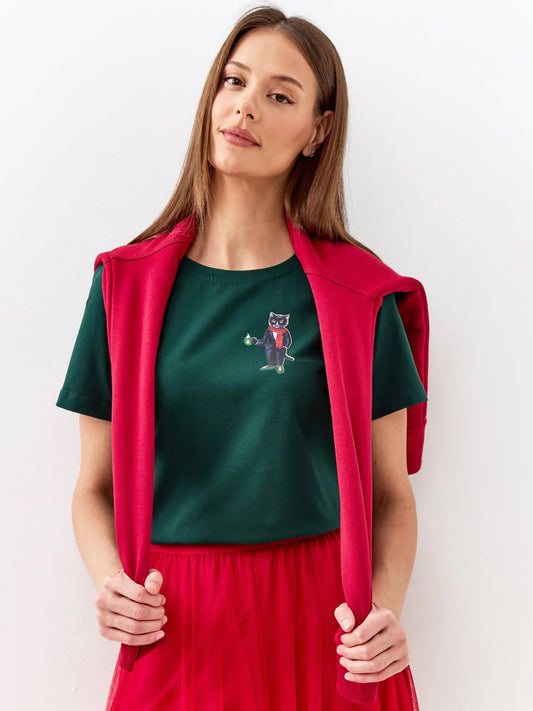 Green t-shirt new year cat - Funny Cat T-shirt | For Cat Lovers | CAT by maniita lacitta