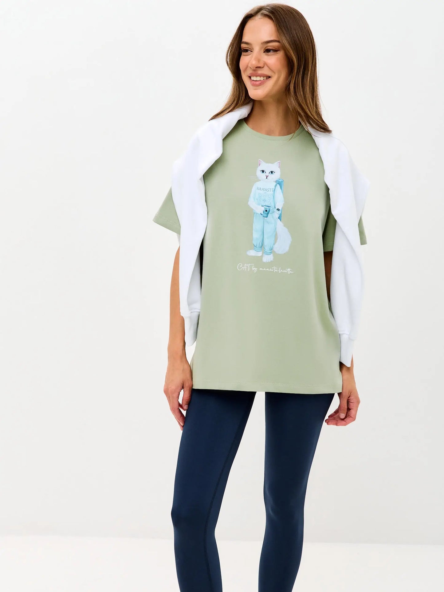 Green t-shirt yoga cat - Funny Cat T-shirt | For Cat Lovers | CAT by maniita lacitta