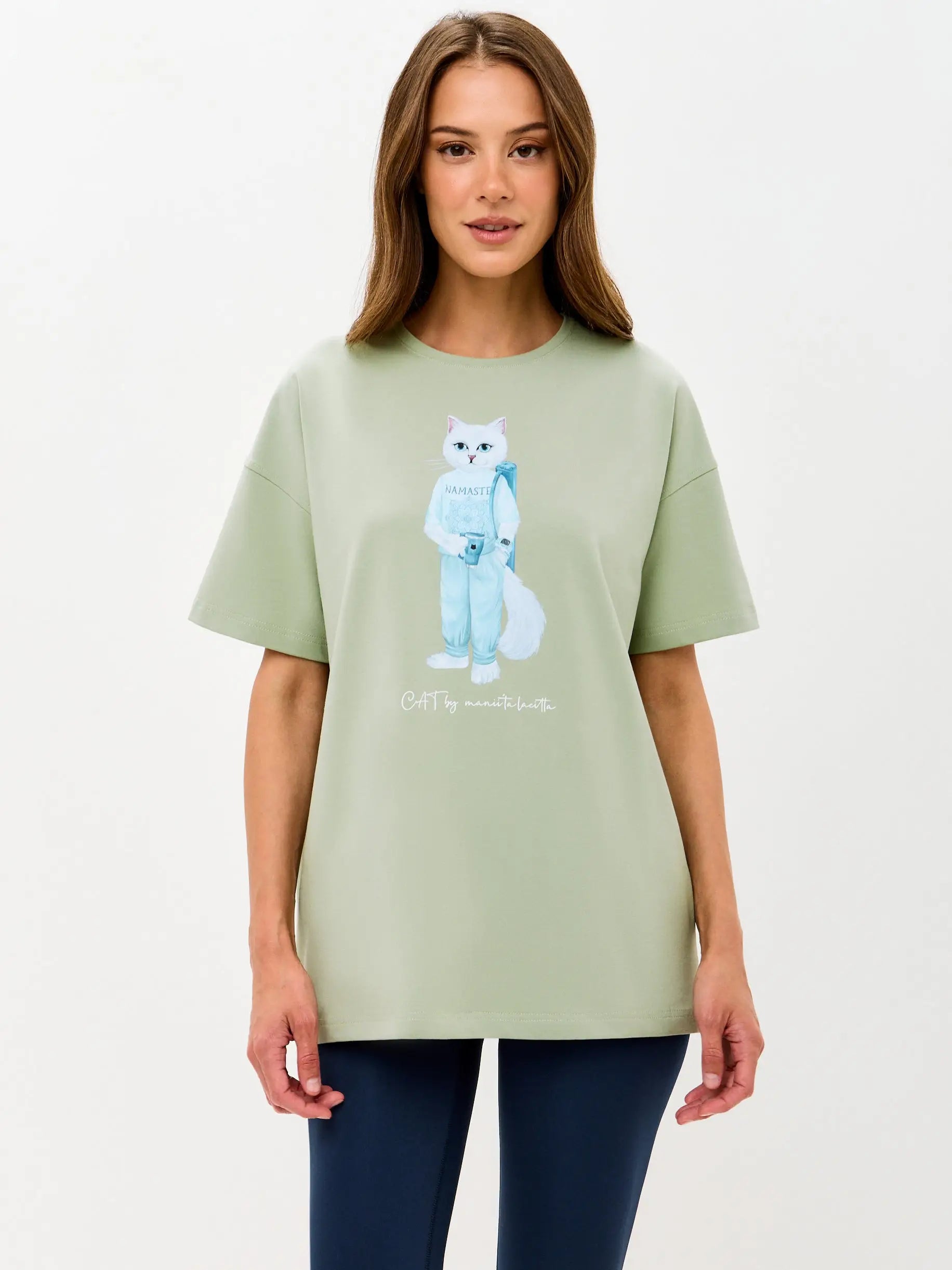 Green t-shirt yoga cat - Funny Cat T-shirt | For Cat Lovers | CAT by maniita lacitta
