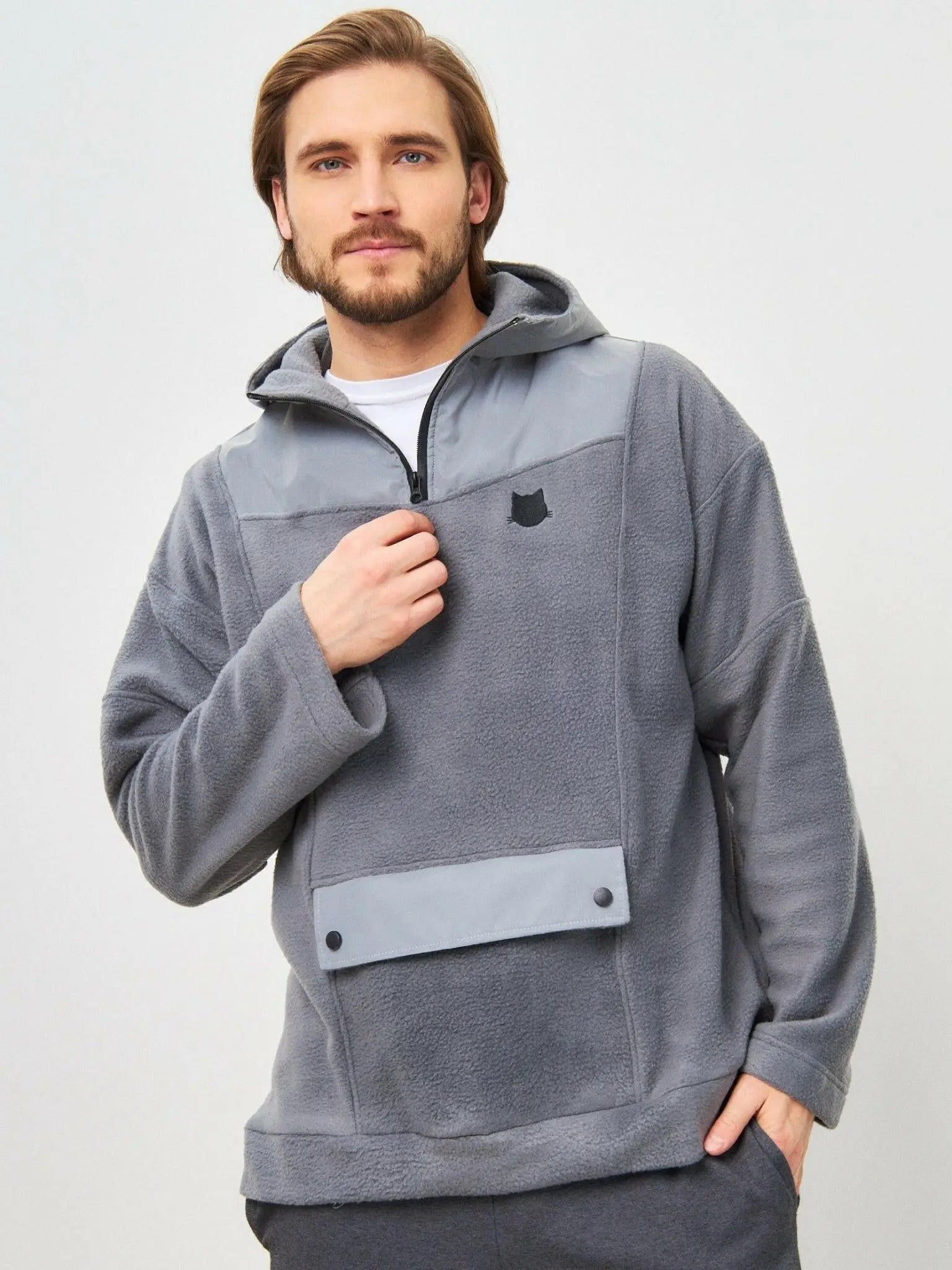 Grey fleece hoodie catrainm - Funny Cat Fleece (recycled) | For Cat Lovers | CAT by maniita lacitta