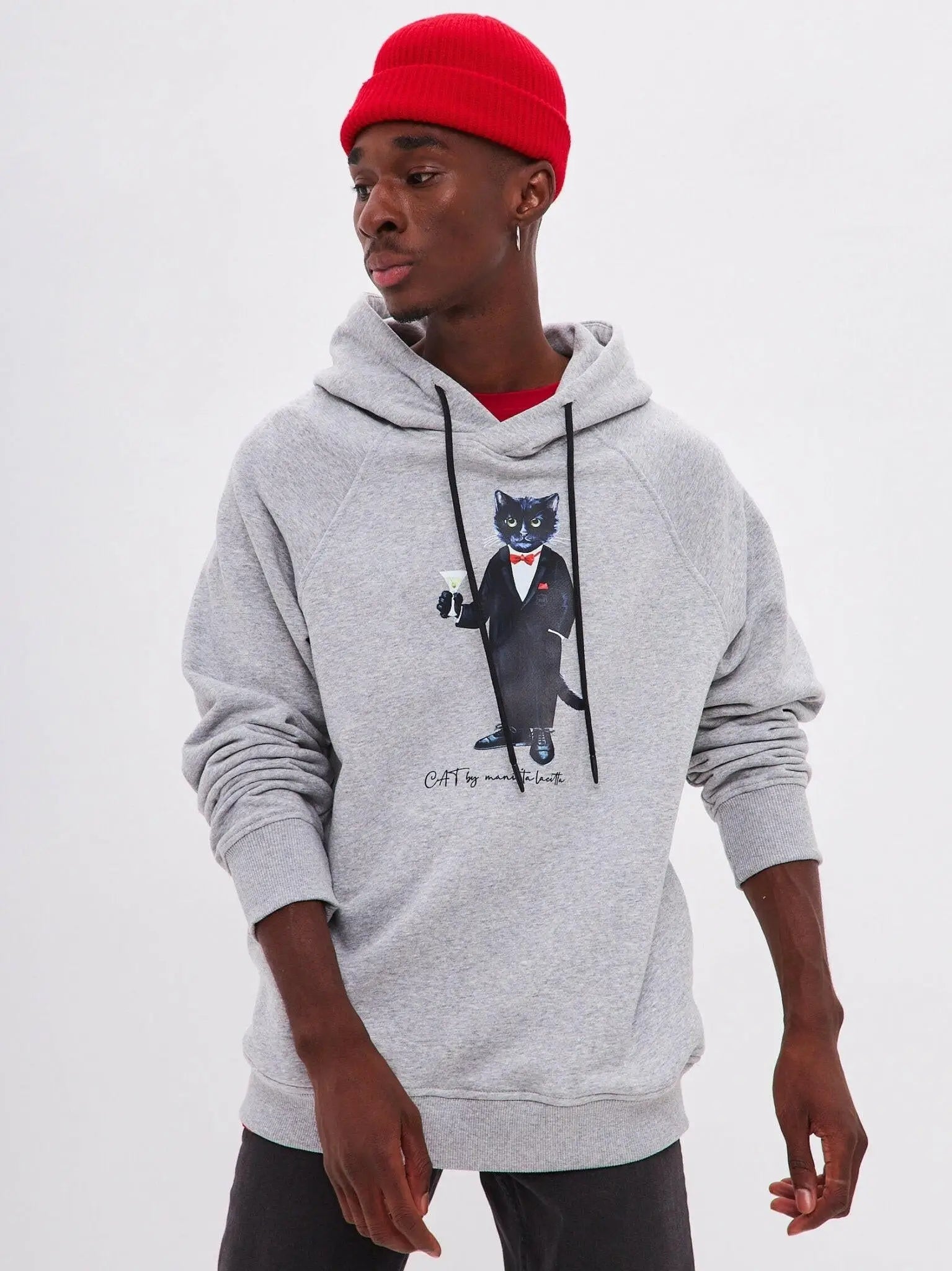 Grey printed hoodie dandy cat - Funny Cat Hoodie & sweatshirt | For Cat Lovers | CAT by maniita