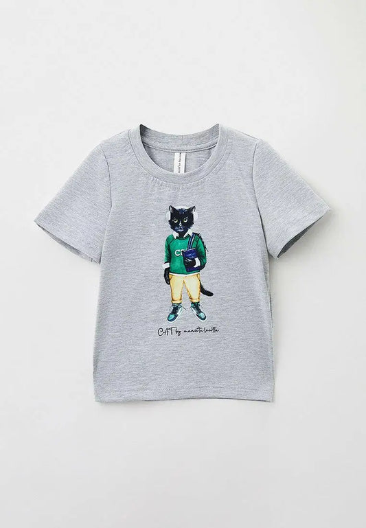 Grey Printed T-shirt SCHOOL CAT - Funny Cat T-shirt | For Cat Lovers | CAT by maniita lacitta