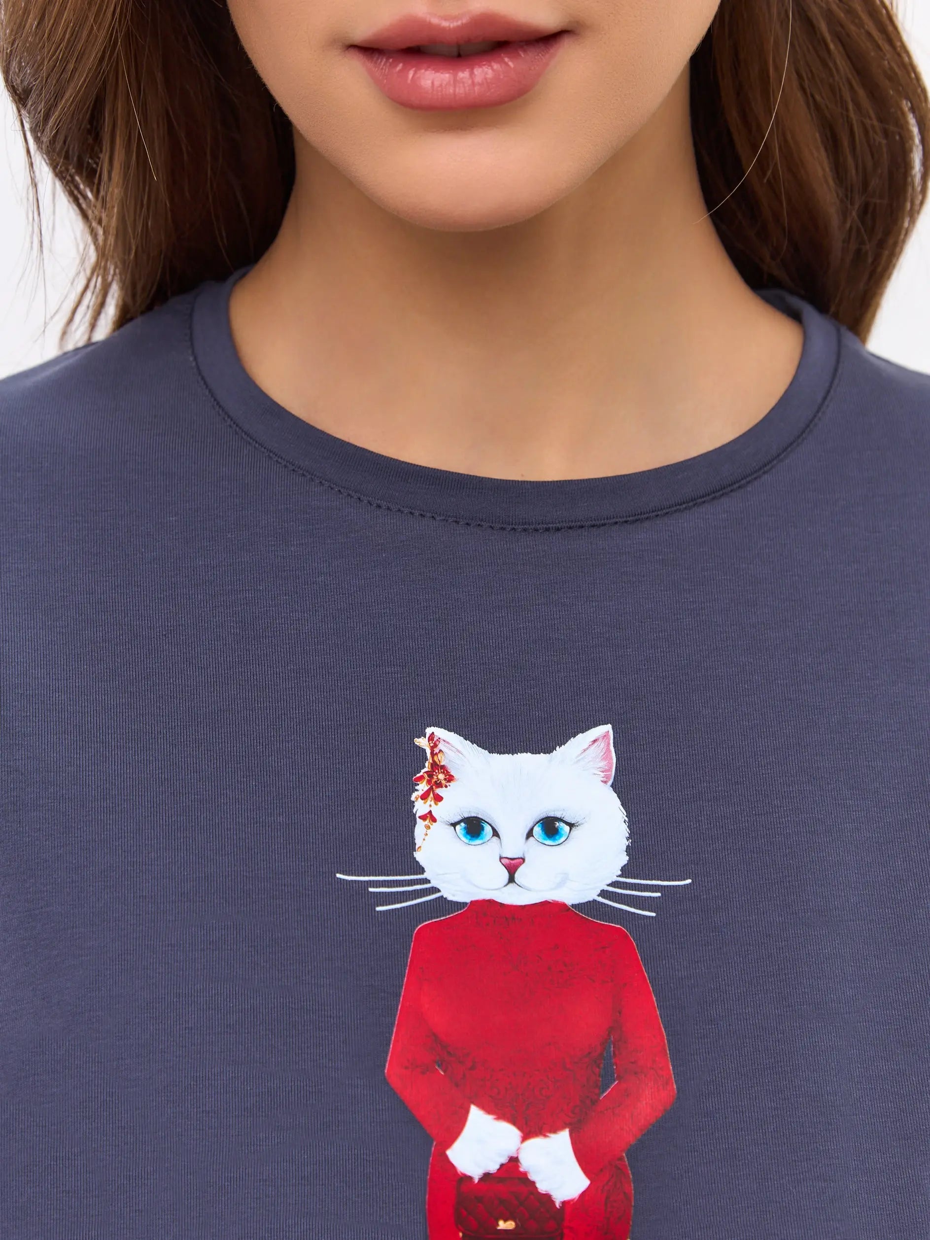Grey t-shirt cat in red - Funny Cat T-shirt | For Cat Lovers | CAT by maniita lacitta