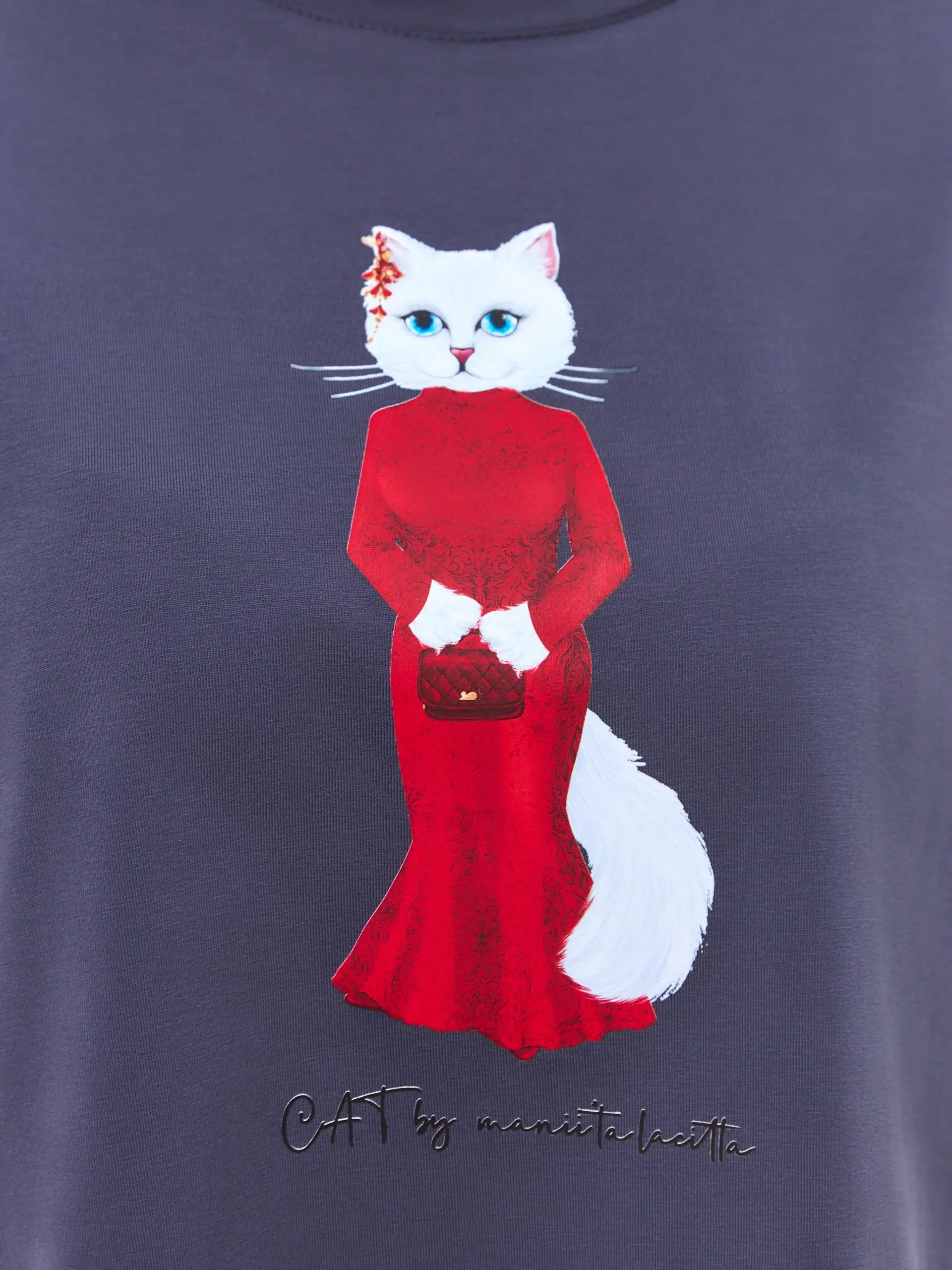 Grey t-shirt cat in red - Funny Cat T-shirt | For Cat Lovers | CAT by maniita lacitta