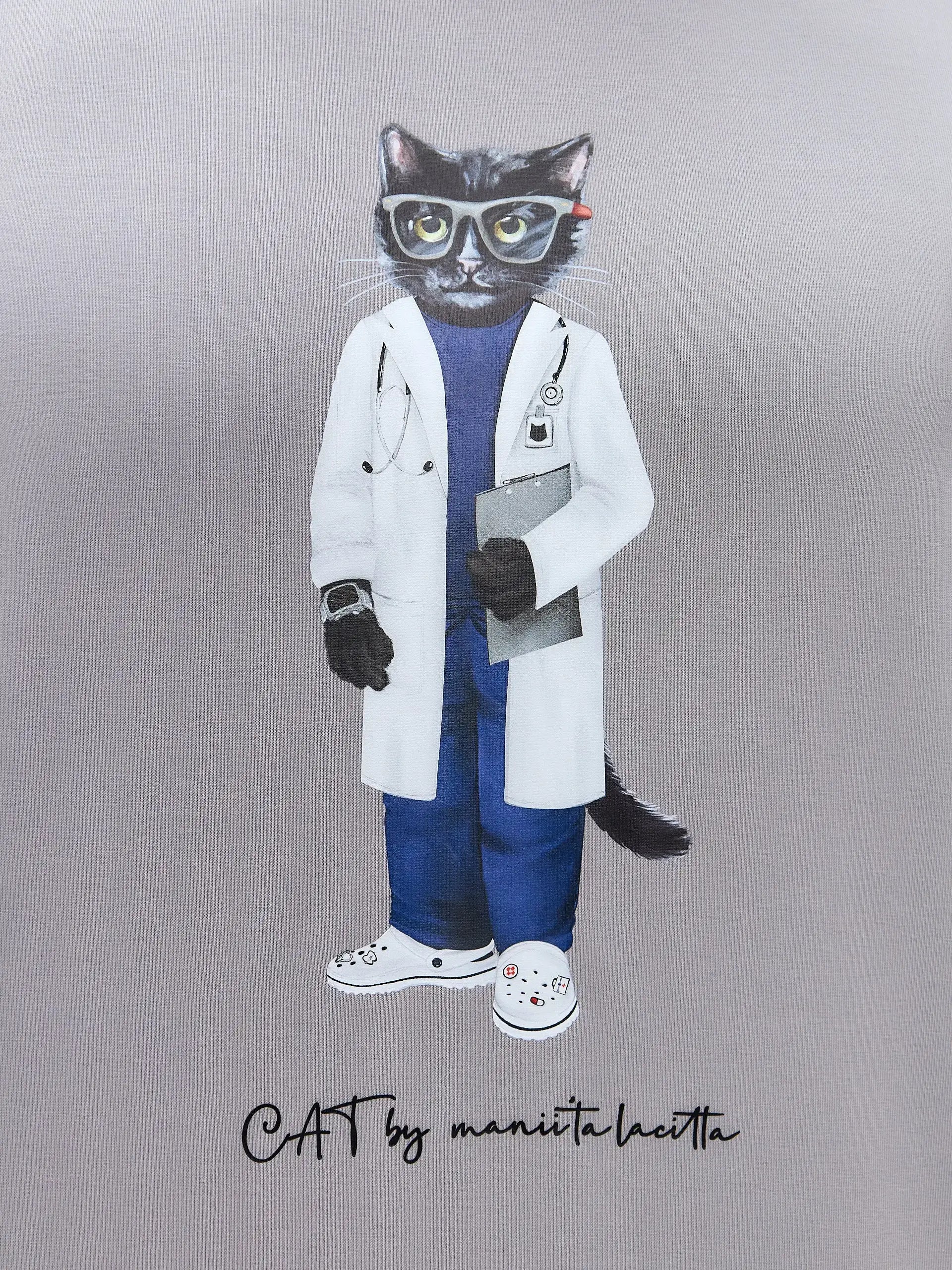Grey t-shirt doctor cat - Funny Cat T-shirt | For Cat Lovers | CAT by maniita lacitta