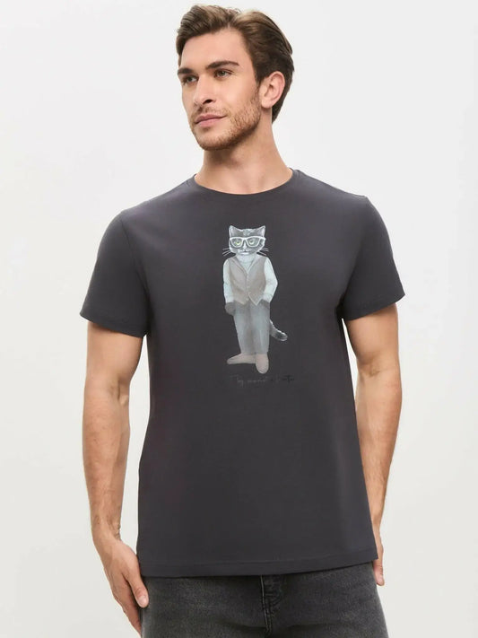 Grey t-shirt minimalist cat - Funny Cat T-shirt | For Cat Lovers | CAT by maniita lacitta