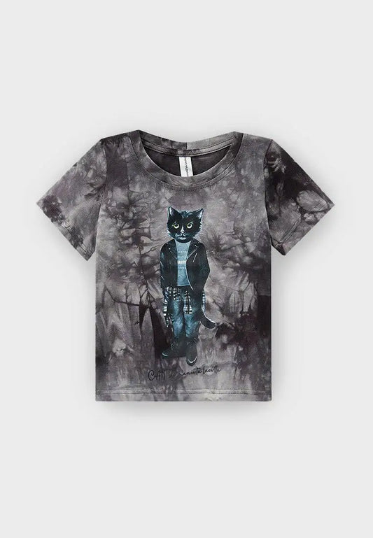 Grey T-shirt ROCKER CAT - Funny Cat T-shirt | For Cat Lovers | CAT by maniita lacitta