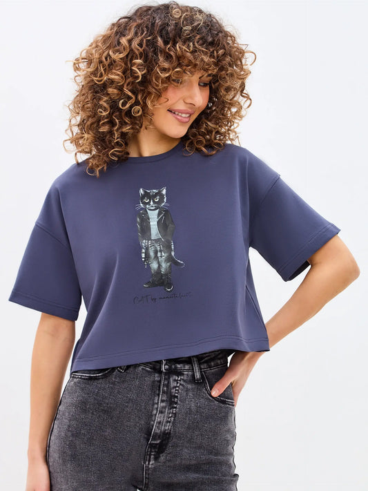 Grey t-shirt rocker cat - Funny Cat T-shirt | For Cat Lovers | CAT by maniita lacitta