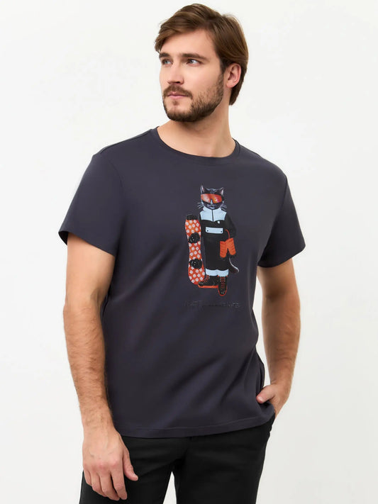 Grey t-shirt snowboard cat - Funny Cat T-shirt | For Cat Lovers | CAT by maniita lacitta