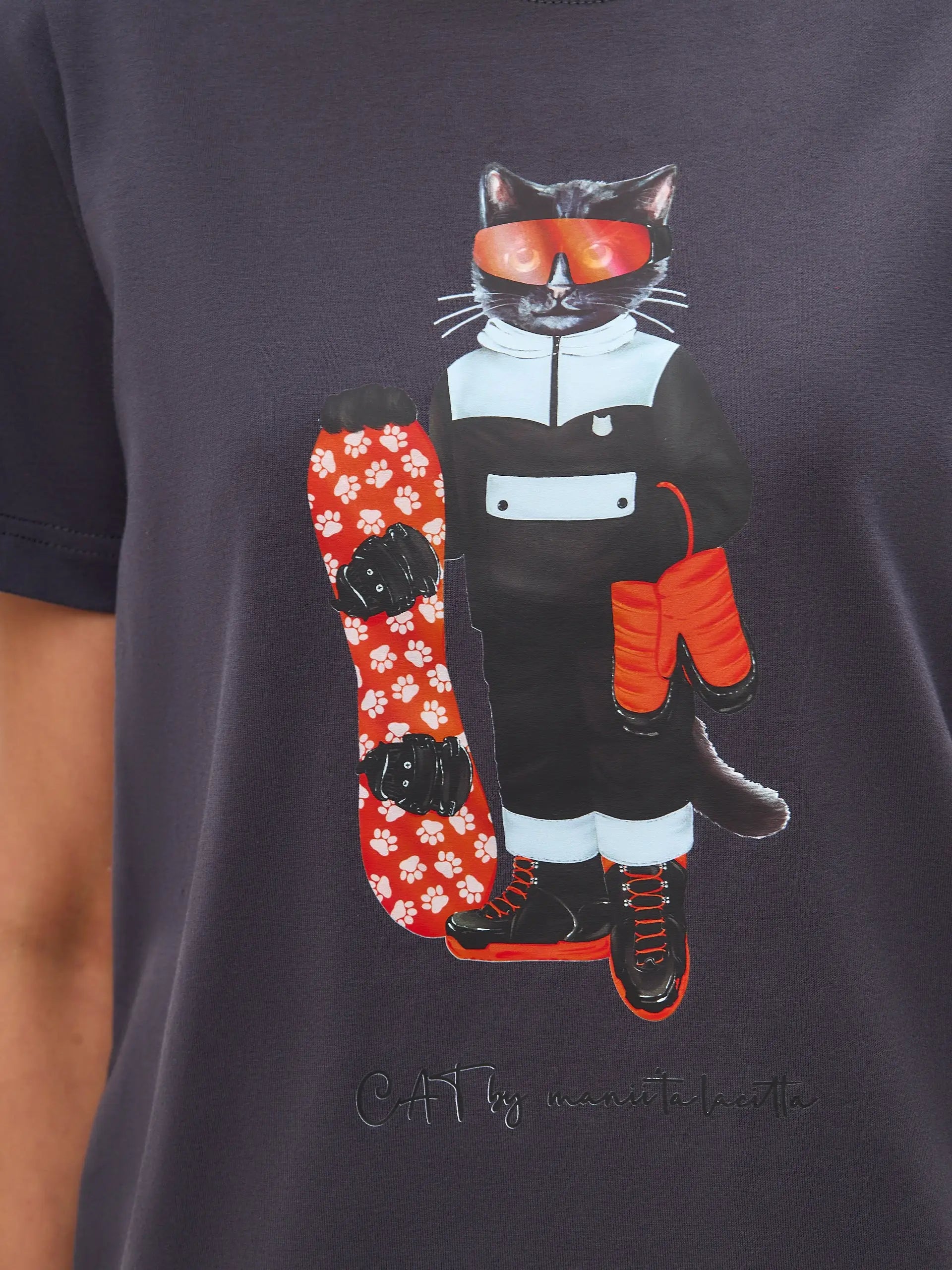 Grey t-shirt snowboard cat - Funny Cat T-shirt | For Cat Lovers | CAT by maniita lacitta