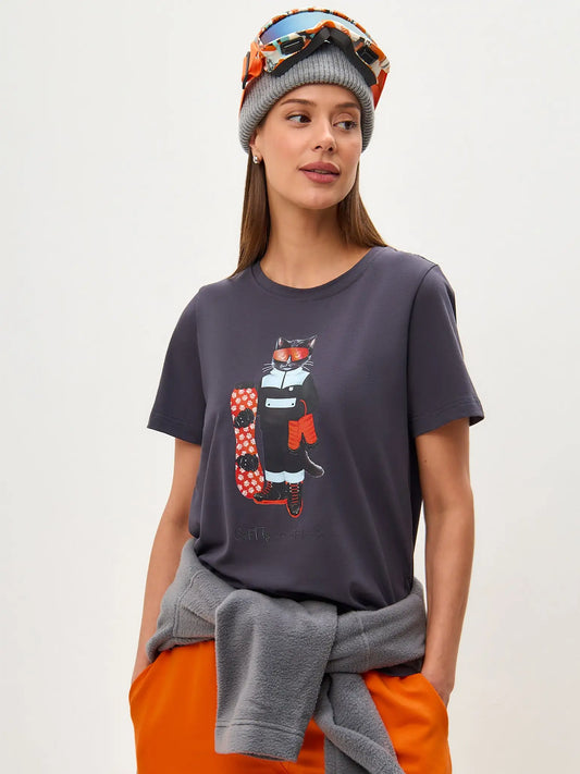 Grey t-shirt snowboard cat - Funny Cat T-shirt | For Cat Lovers | CAT by maniita lacitta