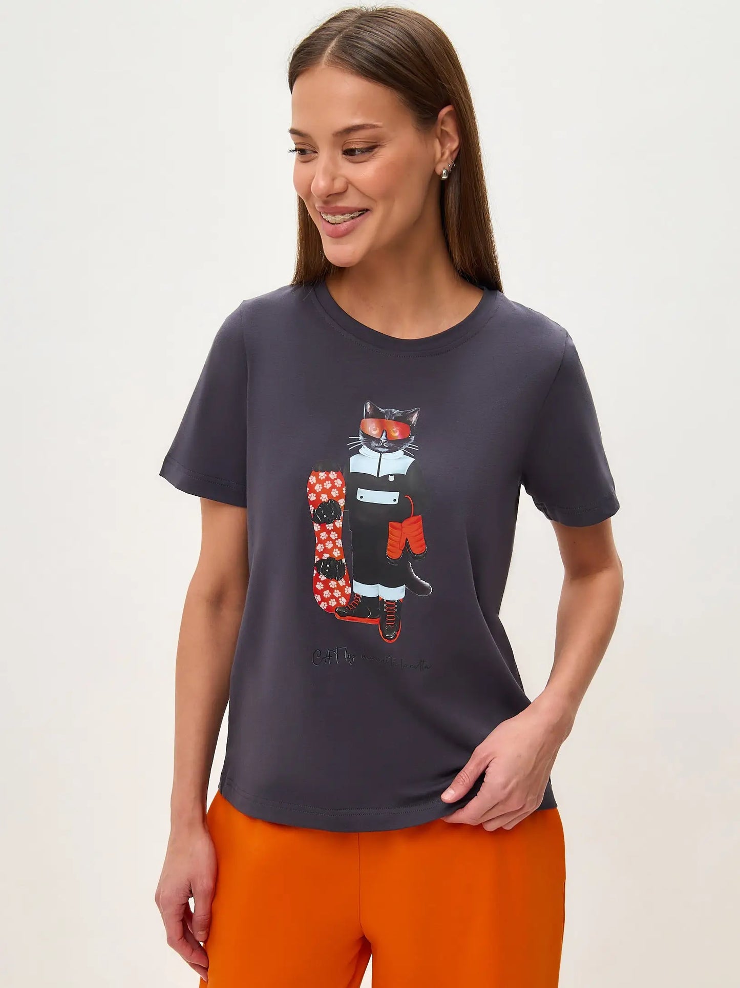 Grey t-shirt snowboard cat - Funny Cat T-shirt | For Cat Lovers | CAT by maniita lacitta