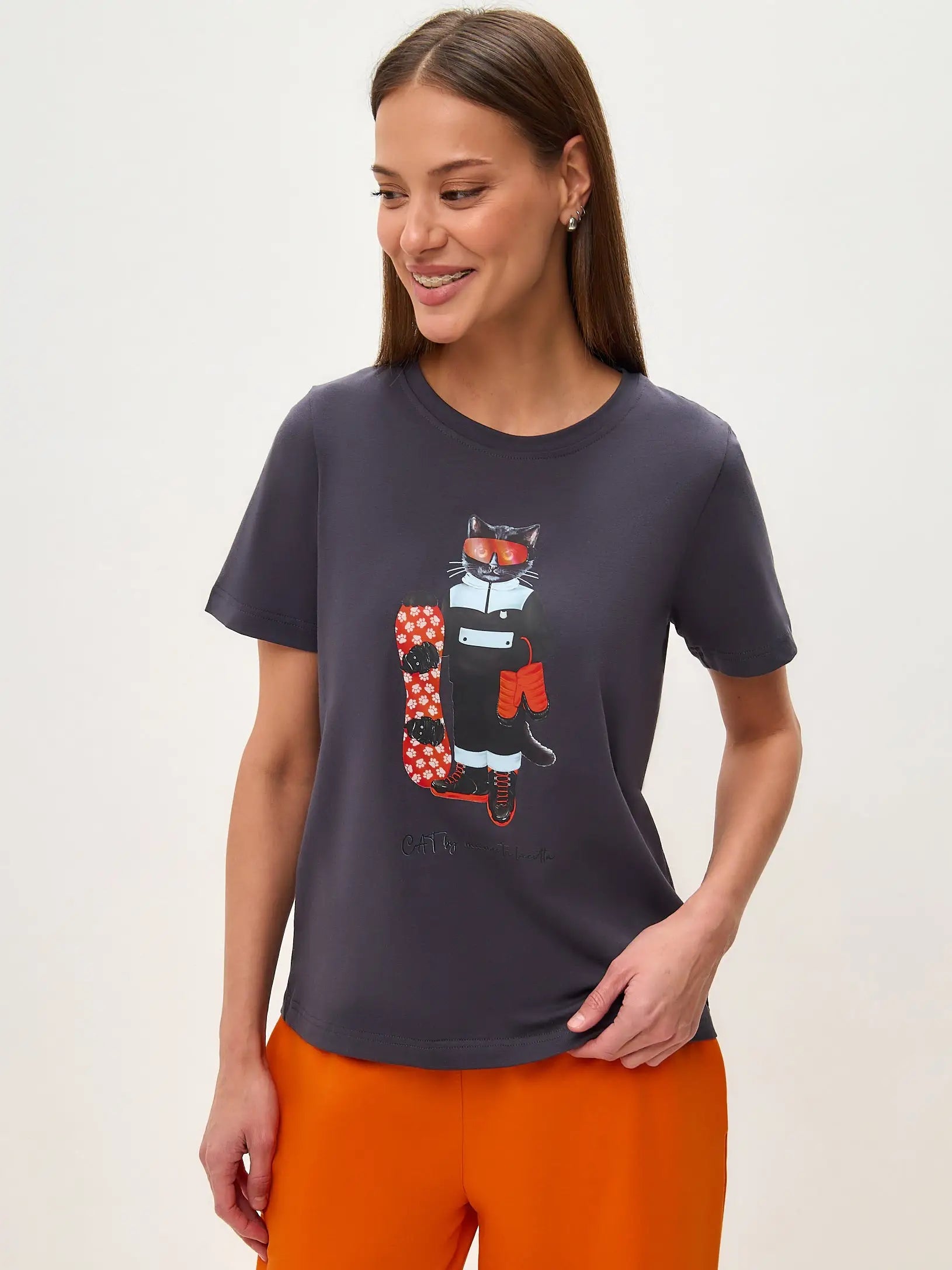 Grey t-shirt snowboard cat - Funny Cat T-shirt | For Cat Lovers | CAT by maniita lacitta