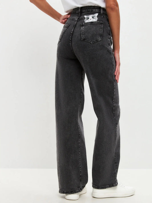 Grey women’s jeans - Funny Cat Bottom | For Cat Lovers | CAT by maniita lacitta