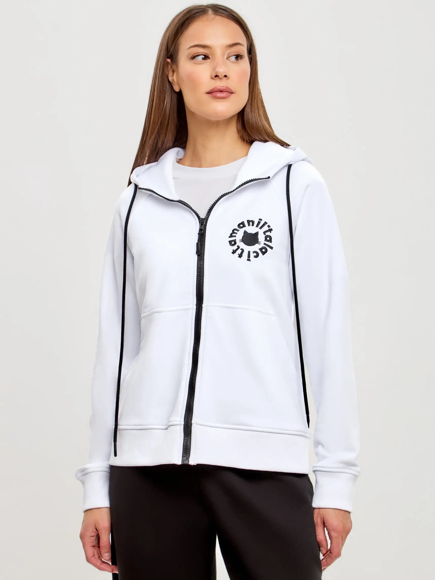 Logo cat set: white zip hoodie and black sweatpants - Funny Cat | For Cat Lovers | CAT by maniita lacitta