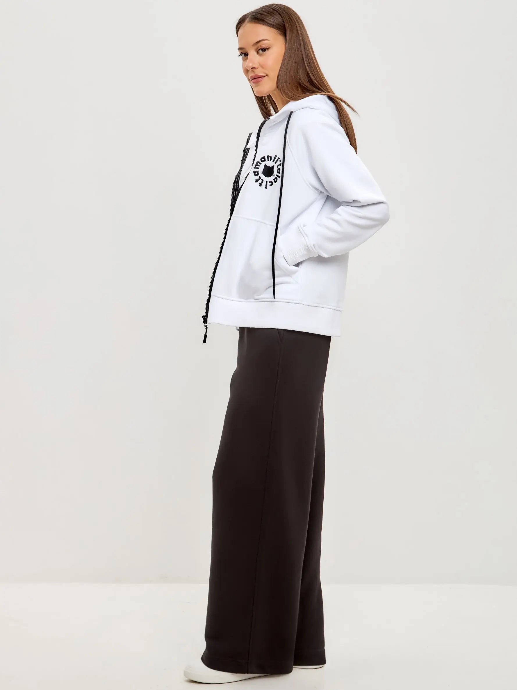 Logo cat set: white zip hoodie and black sweatpants - Funny Cat | For Cat Lovers | CAT by maniita lacitta