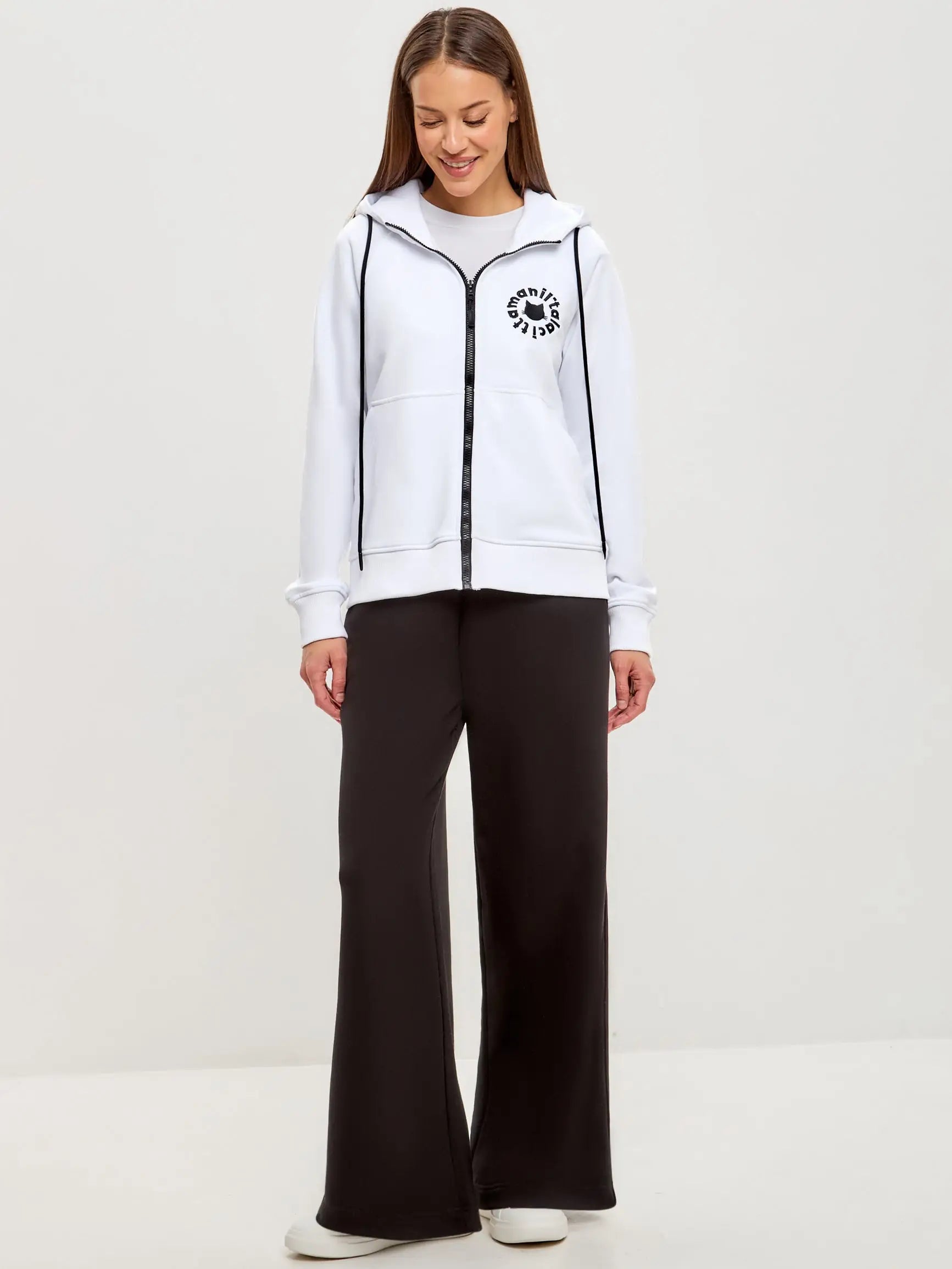 Logo cat set: white zip hoodie and black sweatpants - Funny Cat | For Cat Lovers | CAT by maniita lacitta