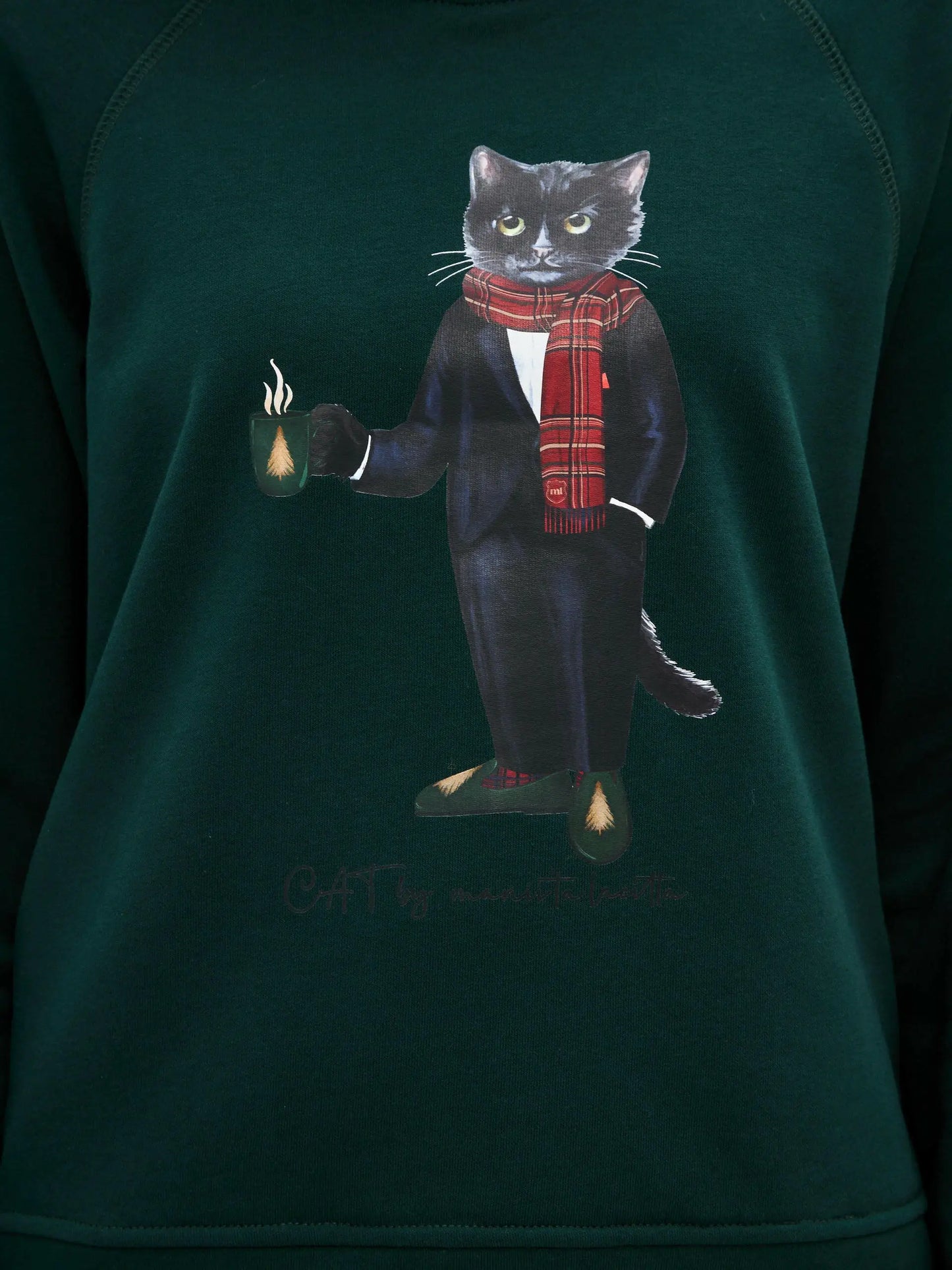 New year set: green & red sports chic women’s suit hoodie with cat and culottes - Funny Cat | For Cat Lovers | CAT