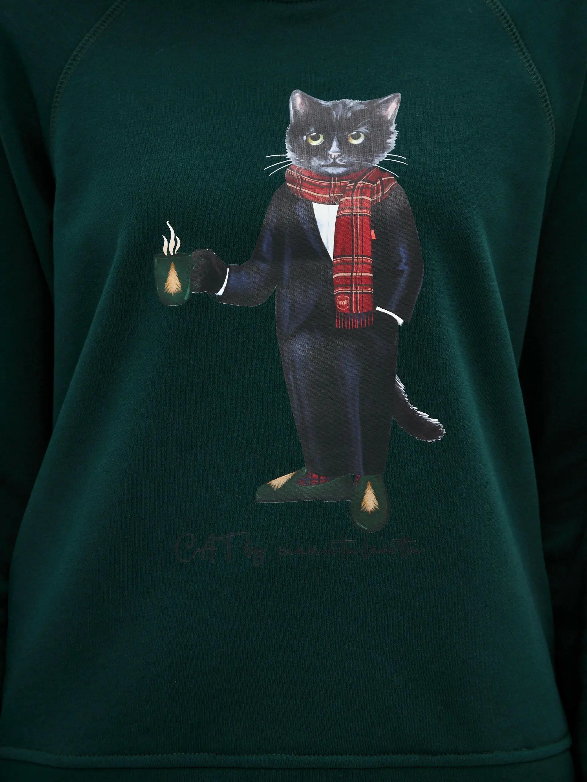 New year set: green & red sports chic women’s suit hoodie with cat and culottes - Funny Cat | For Cat Lovers | CAT