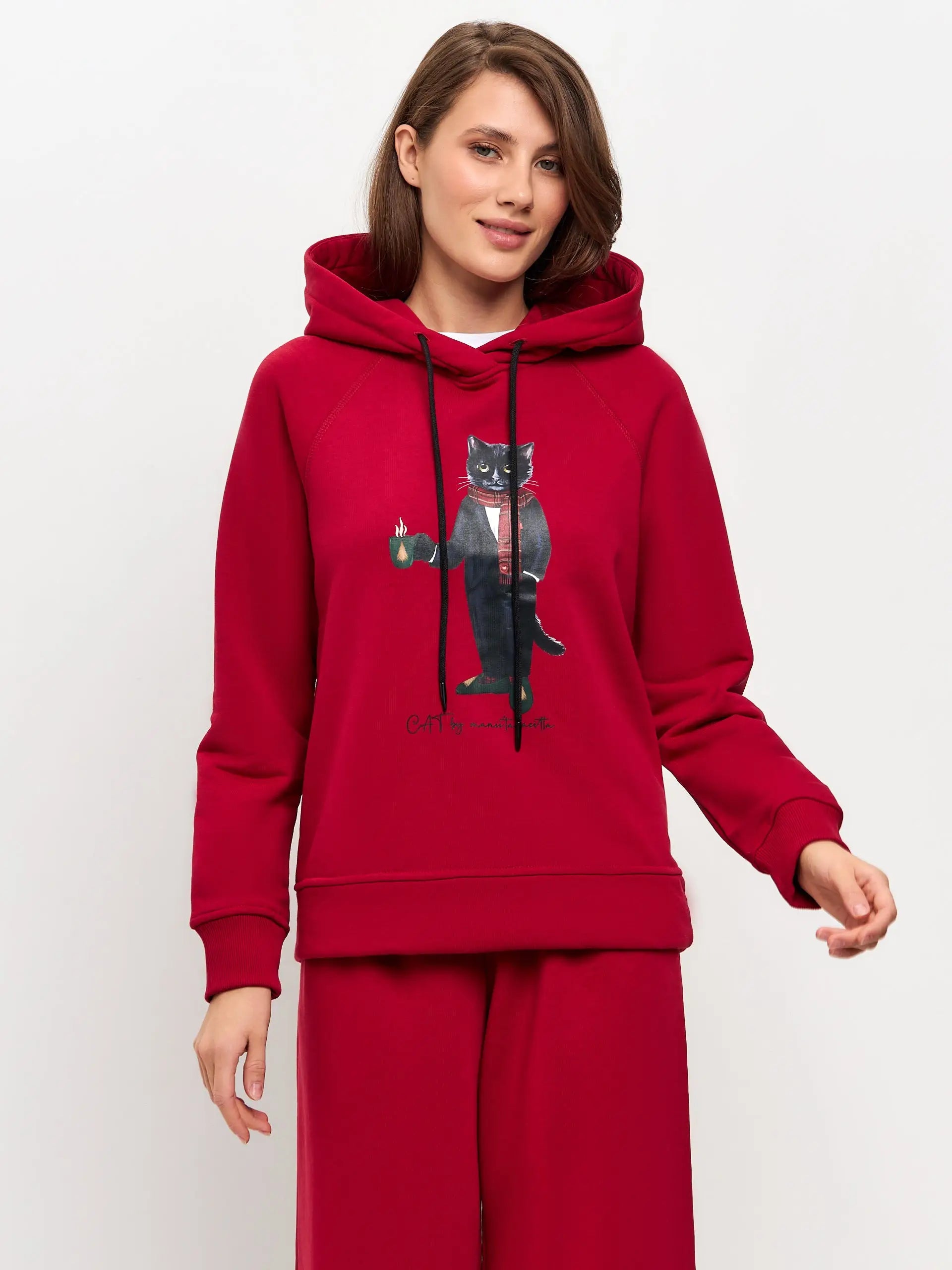 New year set: red sports chic women’s suit over-hoodie and sweatpants new year - Funny Cat | For Cat Lovers | CAT