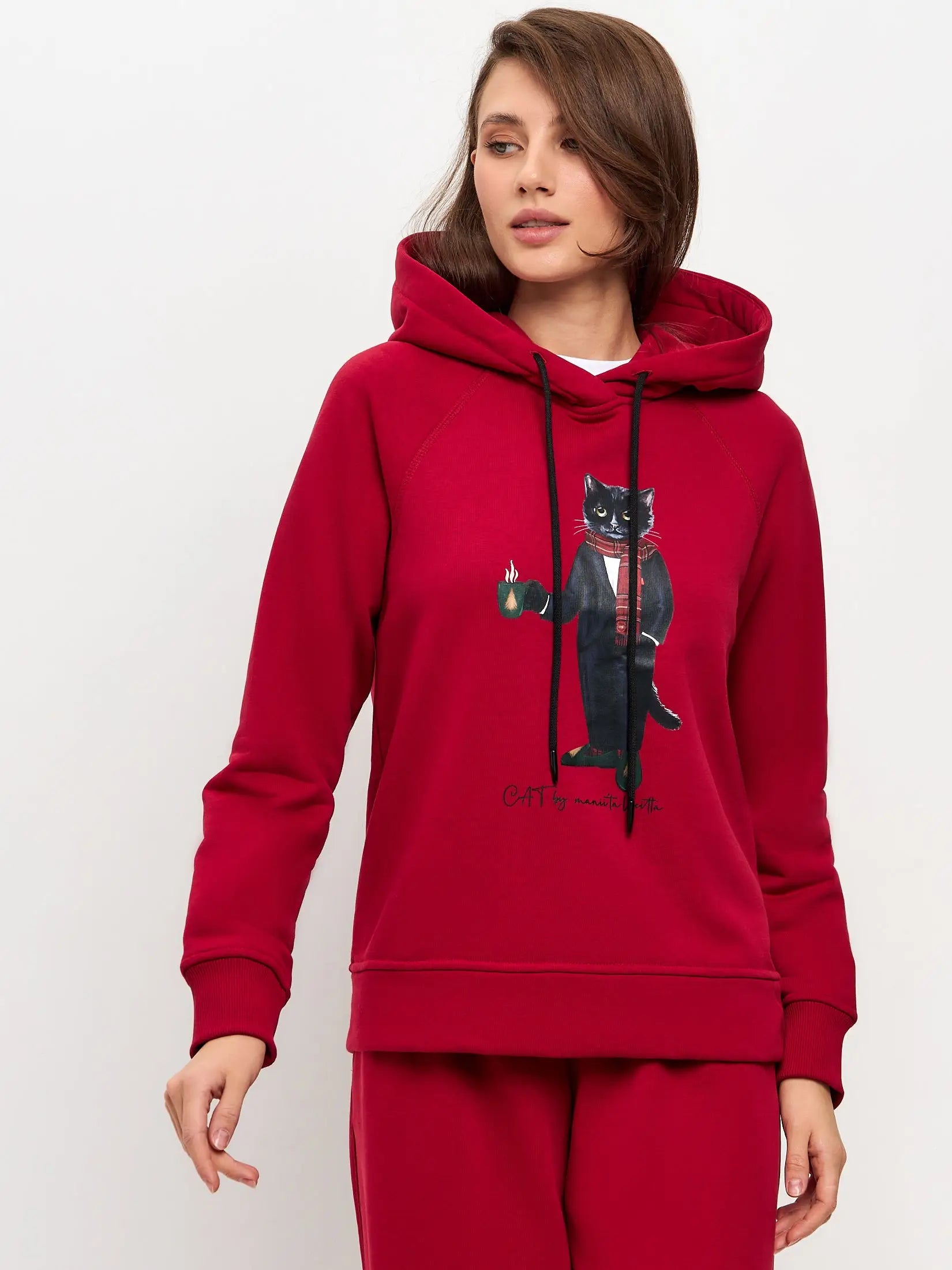 New year set: red sports chic women’s suit over-hoodie and sweatpants new year - Funny Cat | For Cat Lovers | CAT
