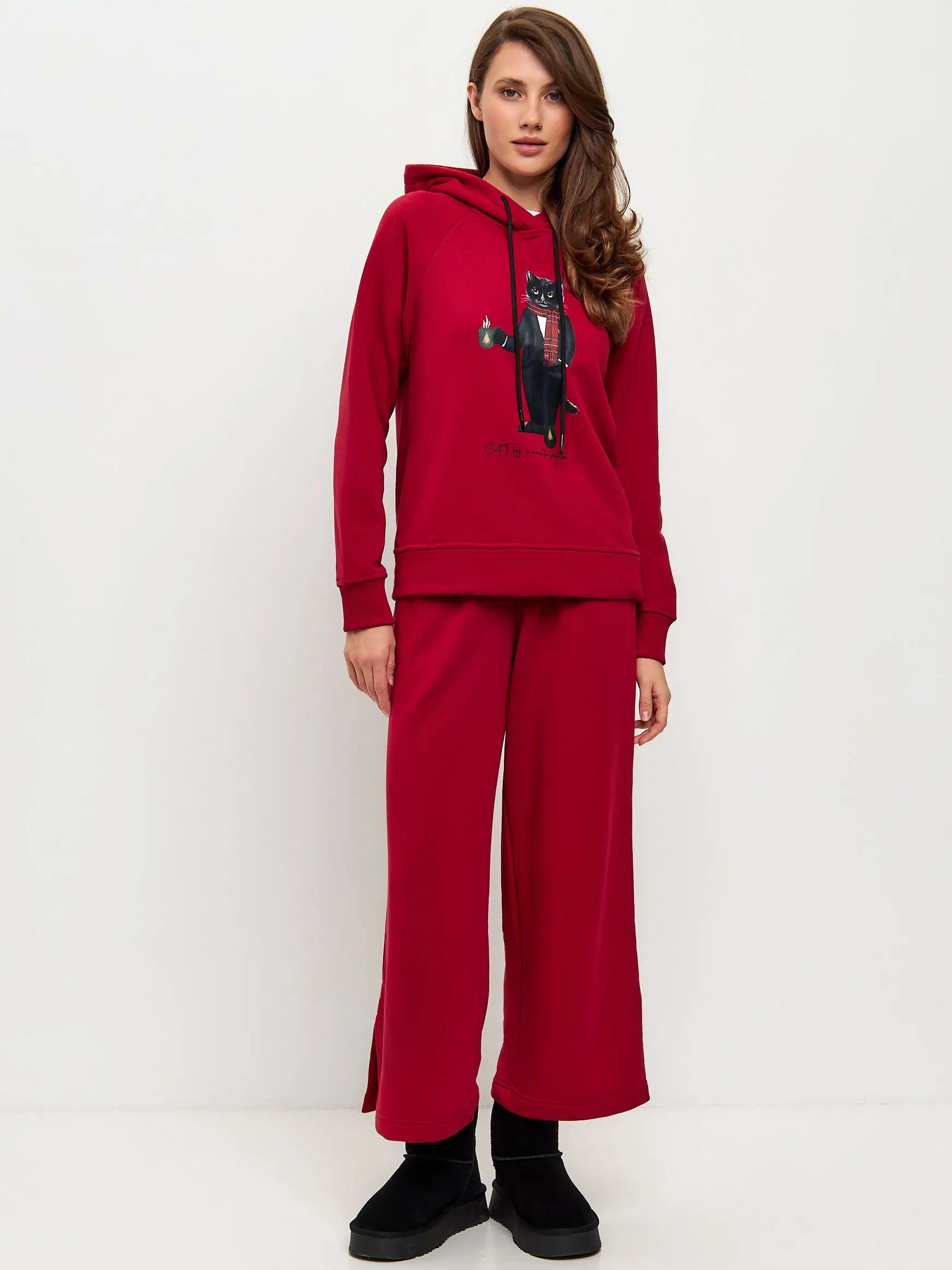 New year set: red sports chic women’s suit over-hoodie and sweatpants new year - Funny Cat | For Cat Lovers | CAT