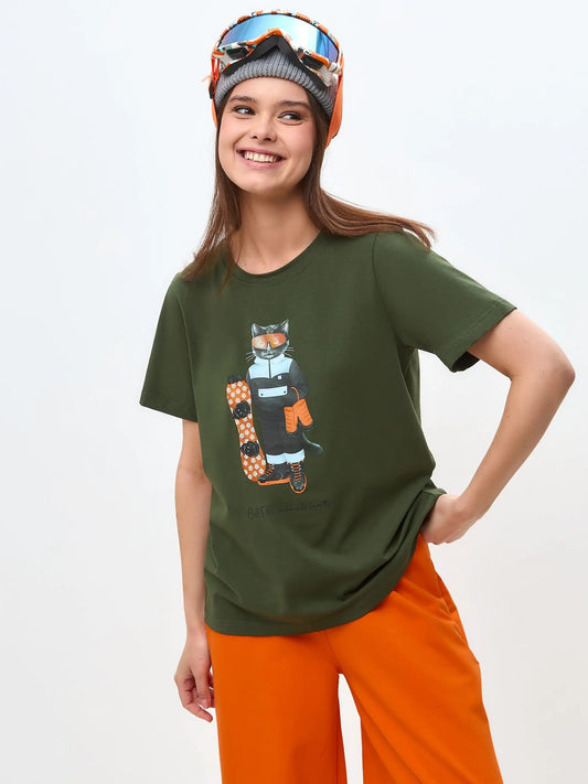 Olive t-shirt snowboard cat - Funny Cat T-shirt | For Cat Lovers | CAT by maniita lacitta