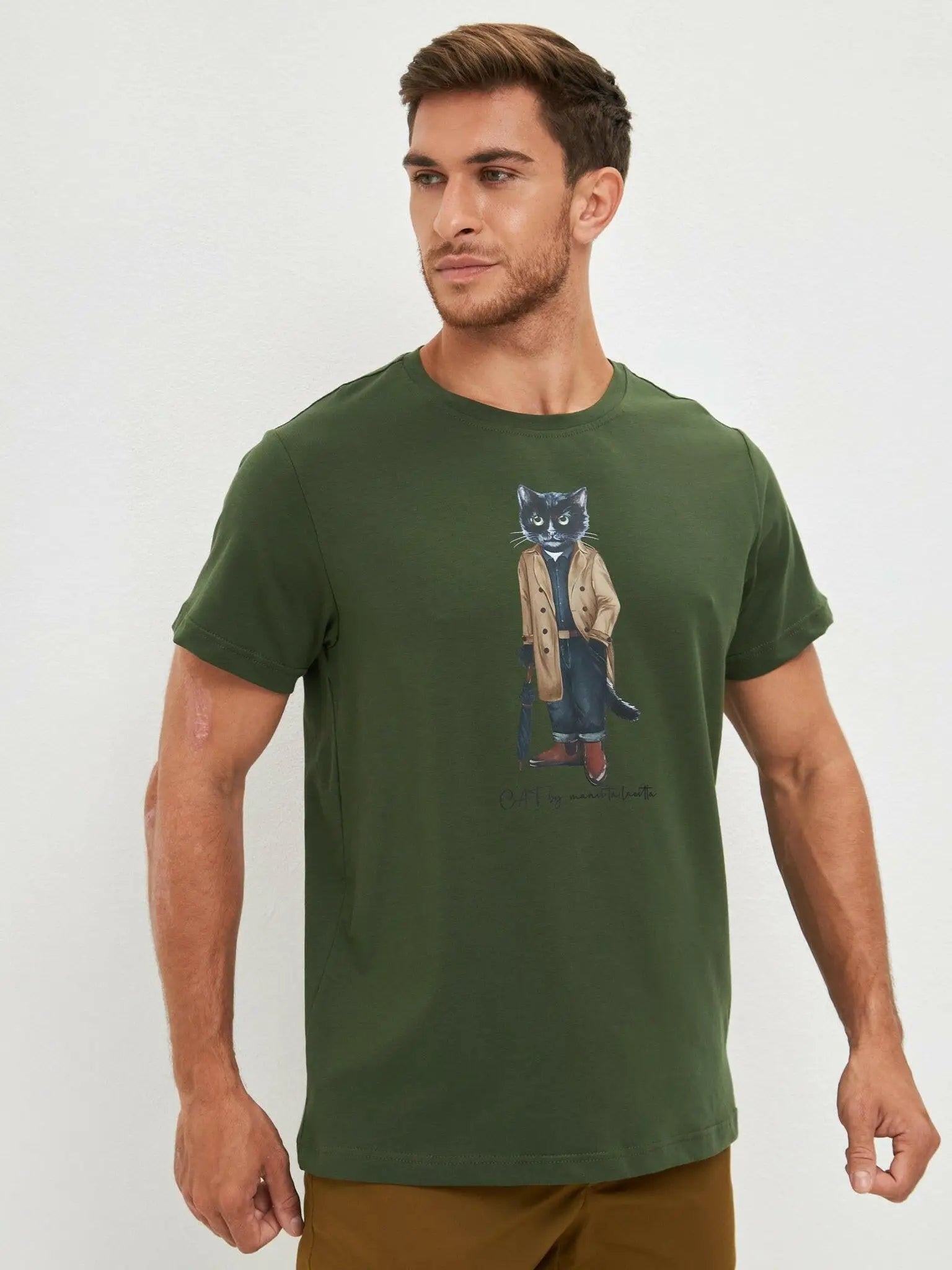 Olive t-shirt trench coat cat - Funny Cat T-shirt | For Cat Lovers | CAT by maniita lacitta
