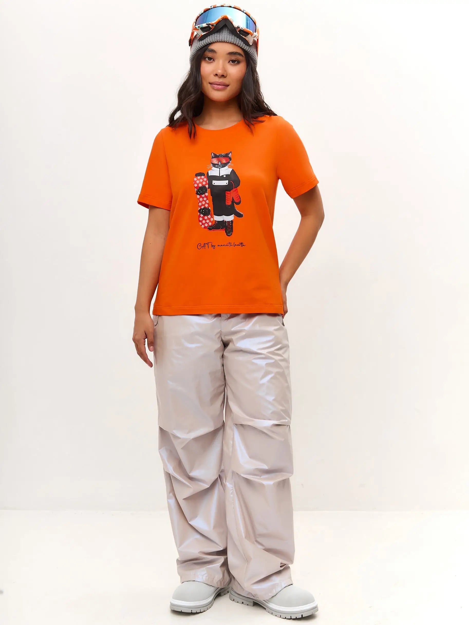 Orange t-shirt snowboard cat - Funny Cat T-shirt | For Cat Lovers | CAT by maniita lacitta