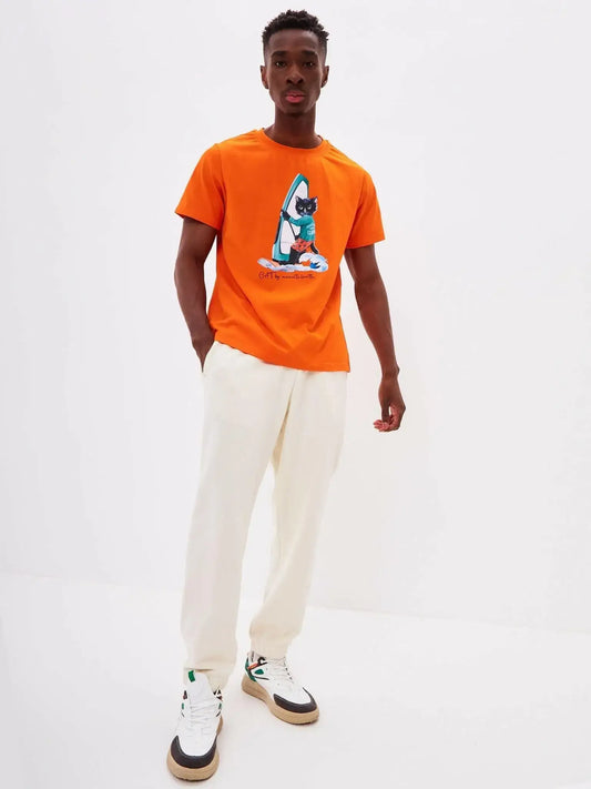 Orange t-shirt surfer cat - Funny Cat T-shirt | For Cat Lovers | CAT by maniita lacitta