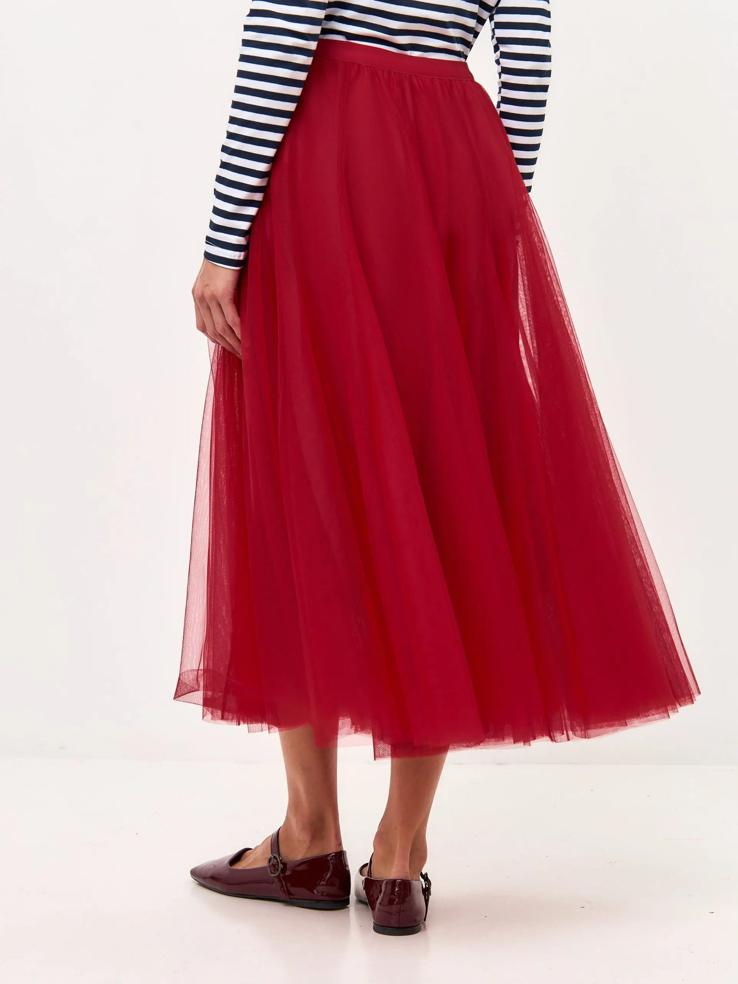 Paris set: women’s long sleeve navy striped white Сat and red tulle maxi skirt - Funny Cat | For Cat Lovers | CAT