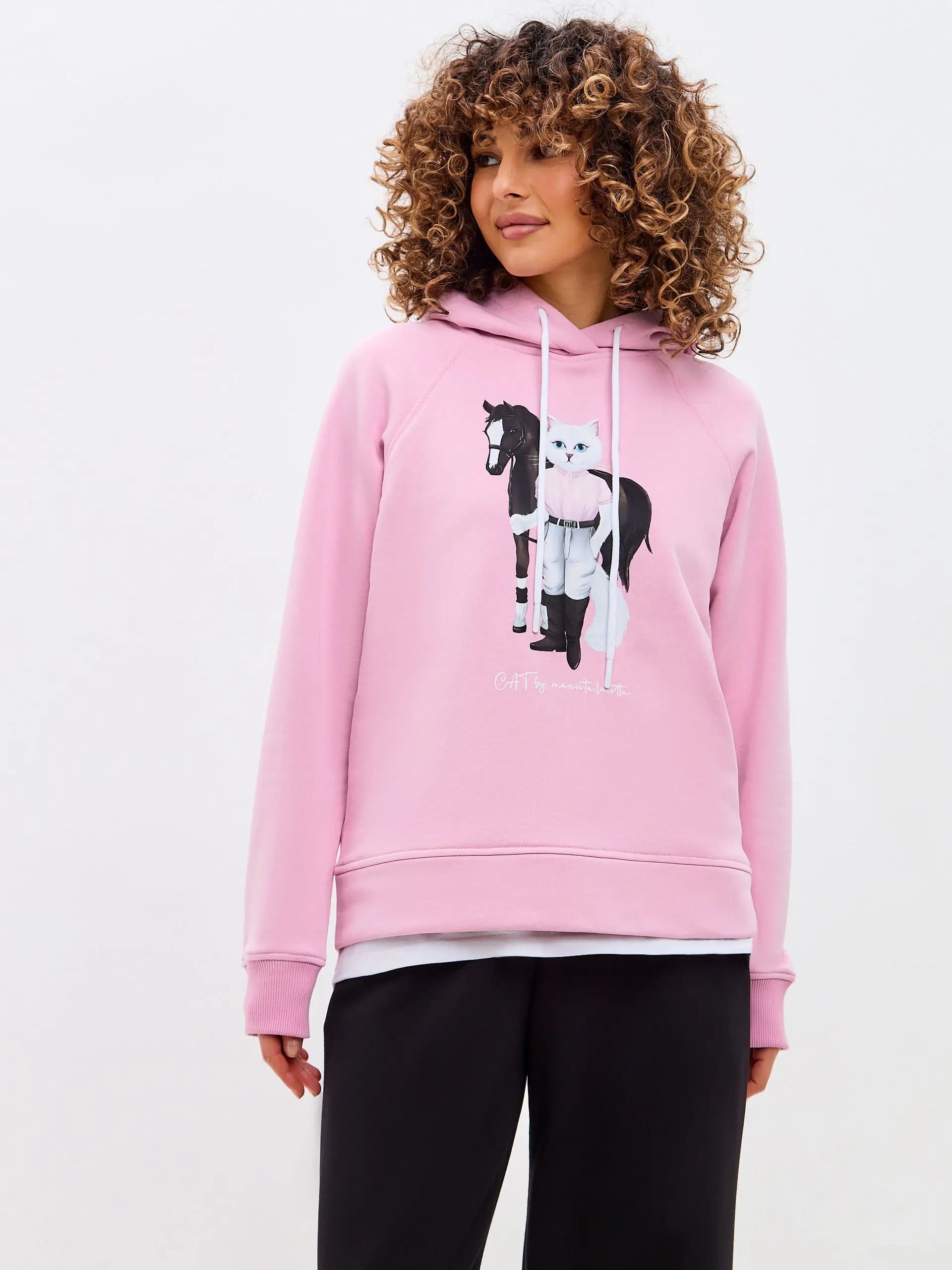 Pink hoodie white rider cat - Funny Cat Hoodie & sweatshirt | For Cat Lovers | CAT by maniita