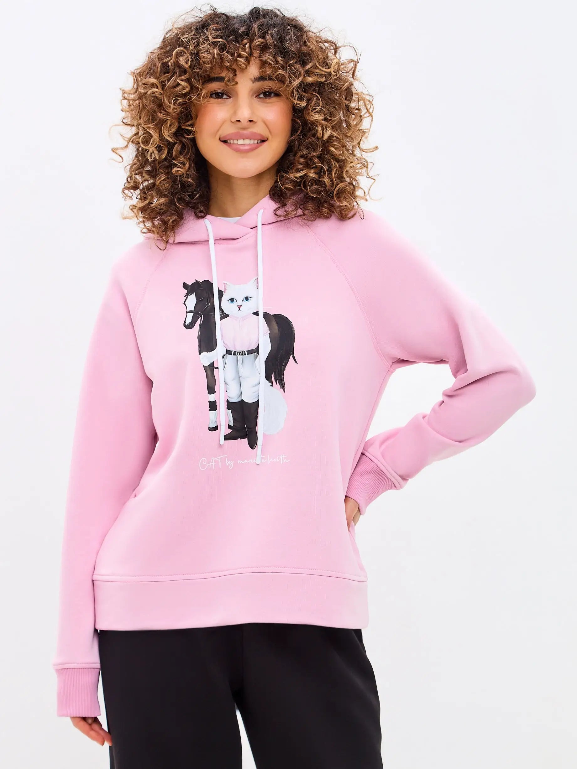 Pink hoodie white rider cat - Funny Cat Hoodie & sweatshirt | For Cat Lovers | CAT by maniita
